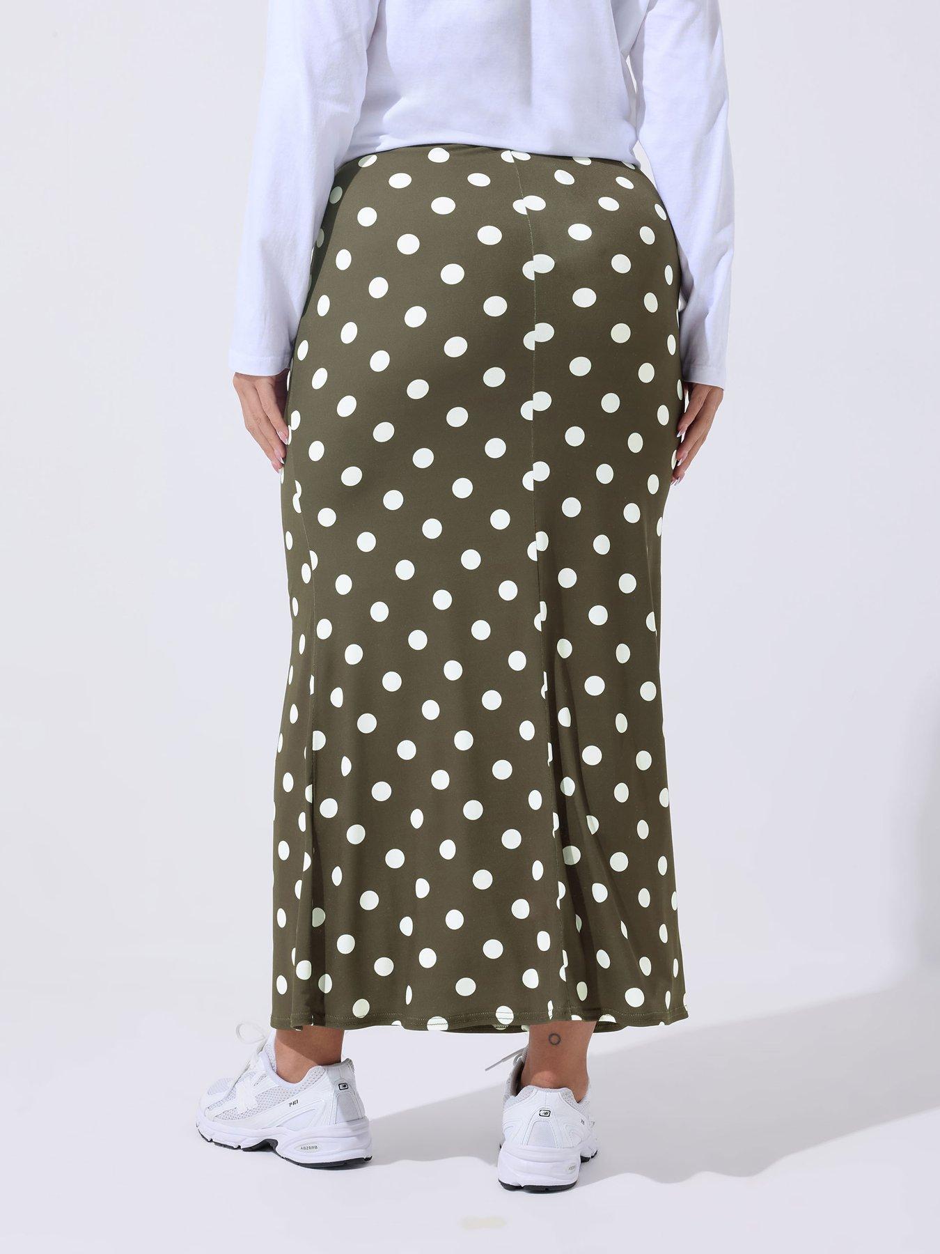 Image 2 of 5 of Yours Curve Polka Dot Midi Skirt- Brown