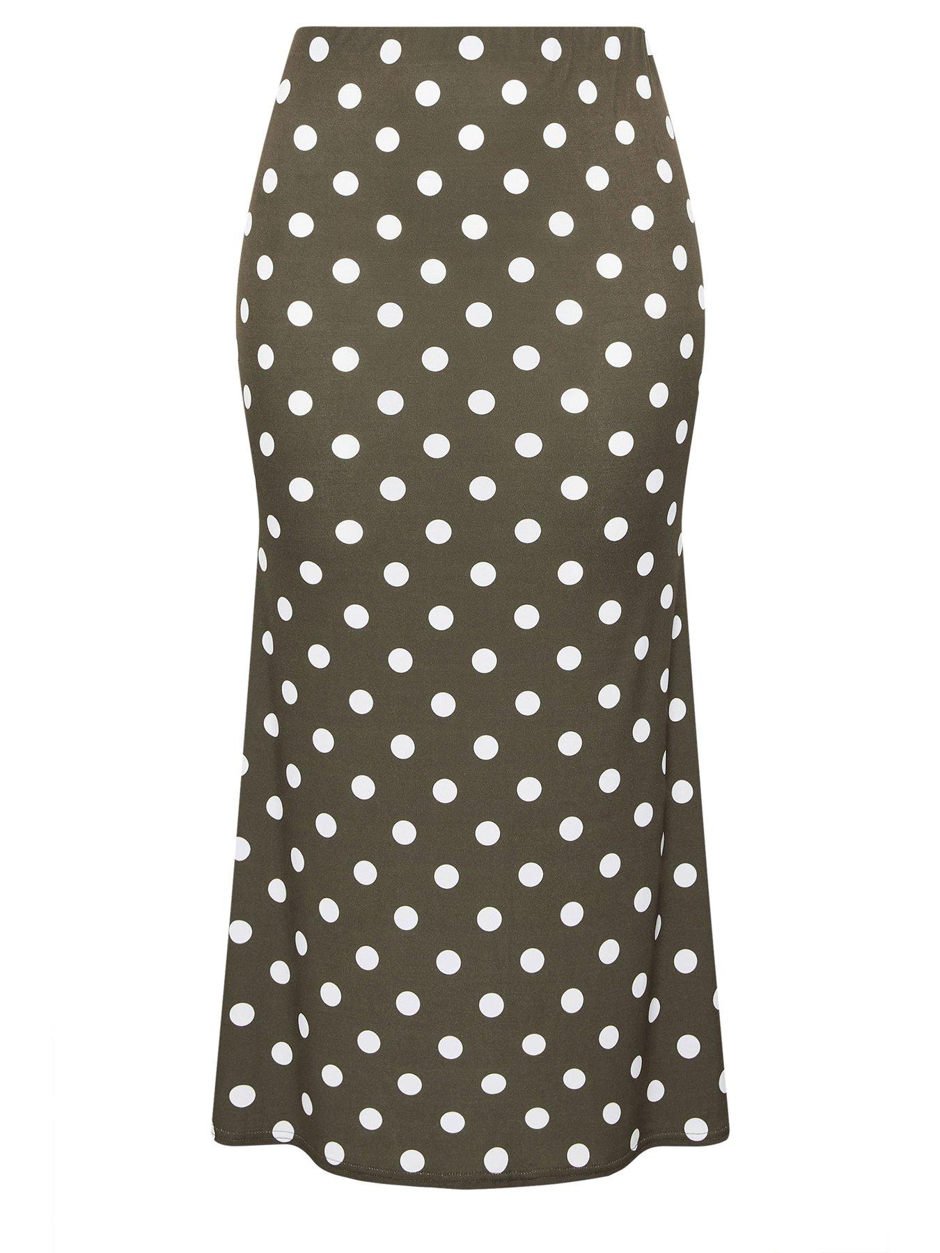Image 5 of 5 of Yours Curve Polka Dot Midi Skirt- Brown