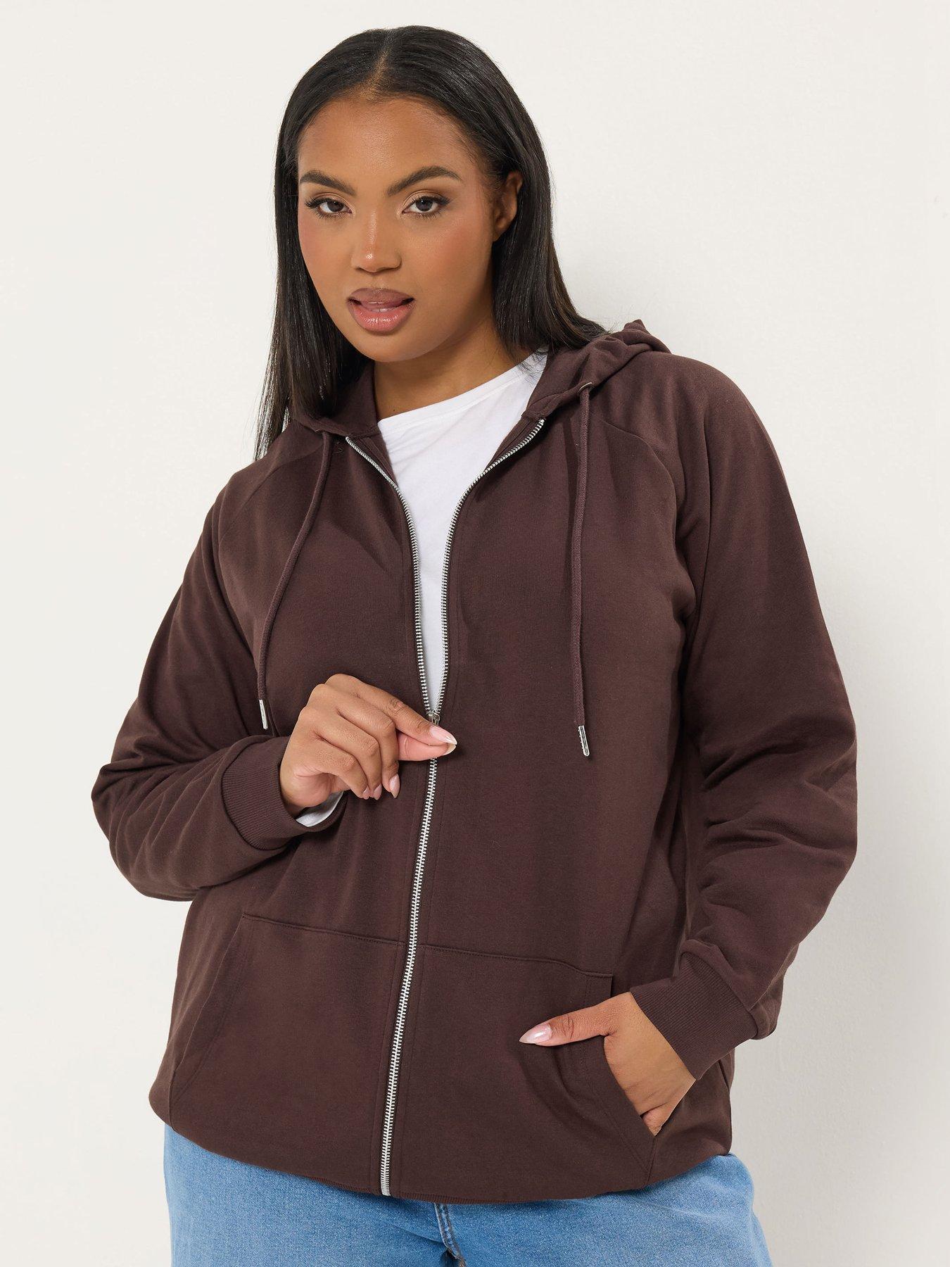 Image 1 of 5 of Yours Curve Zip Through Hoodie - Brown