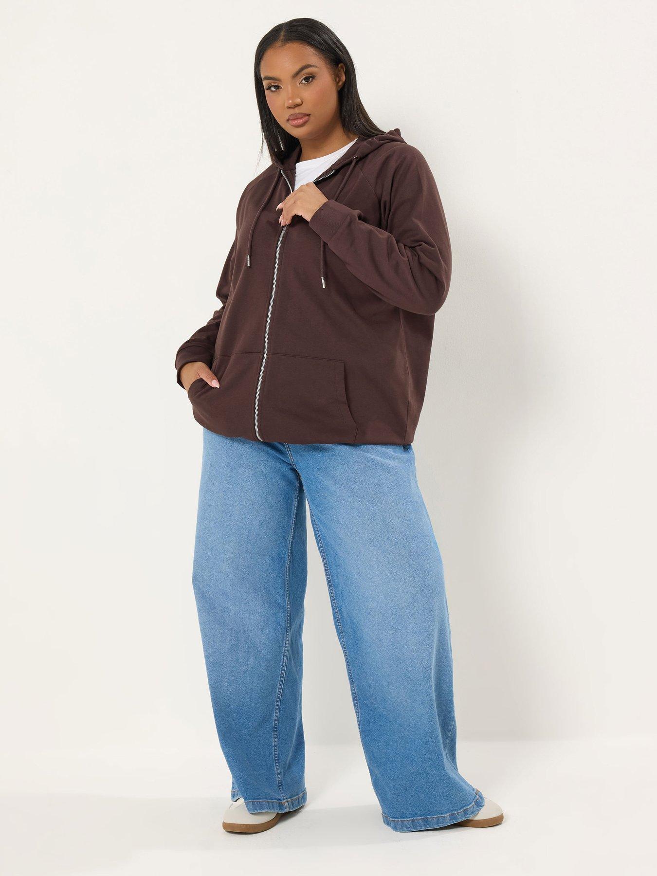 Image 3 of 5 of Yours Curve Zip Through Hoodie - Brown