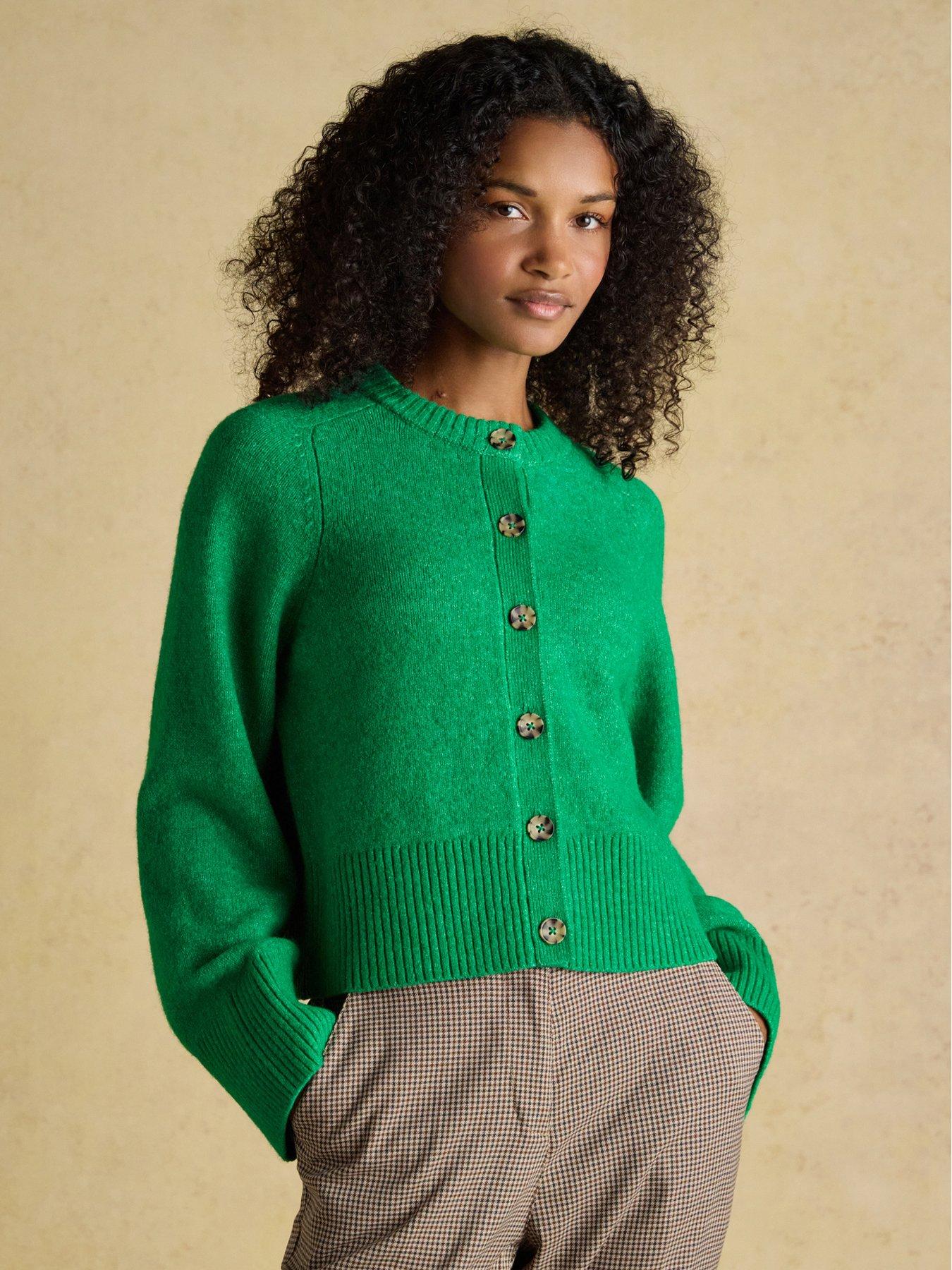 Joules Relaxed Knitted Round Neck Button Through Cardigan - Green