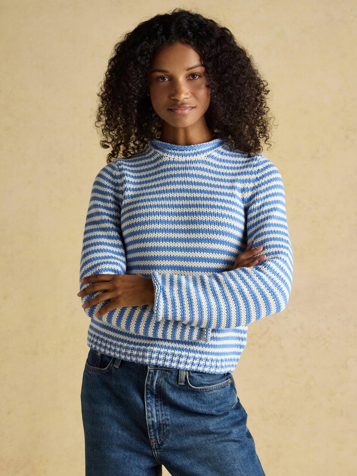 Image 1 of 5 of Joules Striped Cotton Knitted Crew Neck Jumper - Blue/White