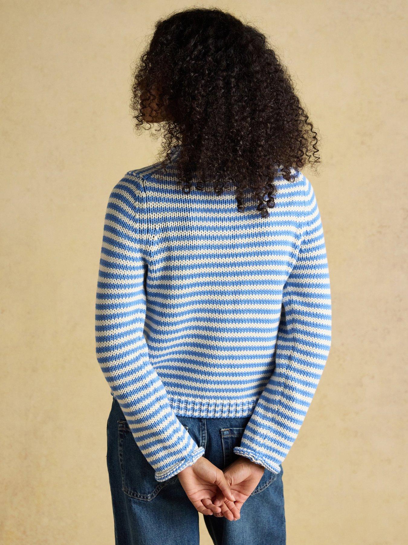 Image 2 of 5 of Joules Striped Cotton Knitted Crew Neck Jumper - Blue/White