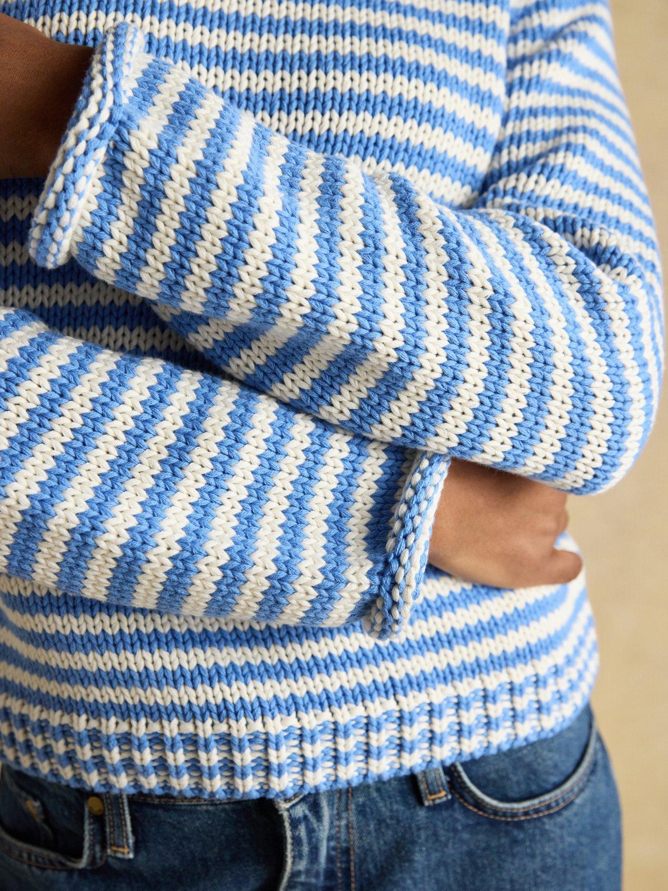 Image 4 of 5 of Joules Striped Cotton Knitted Crew Neck Jumper - Blue/White