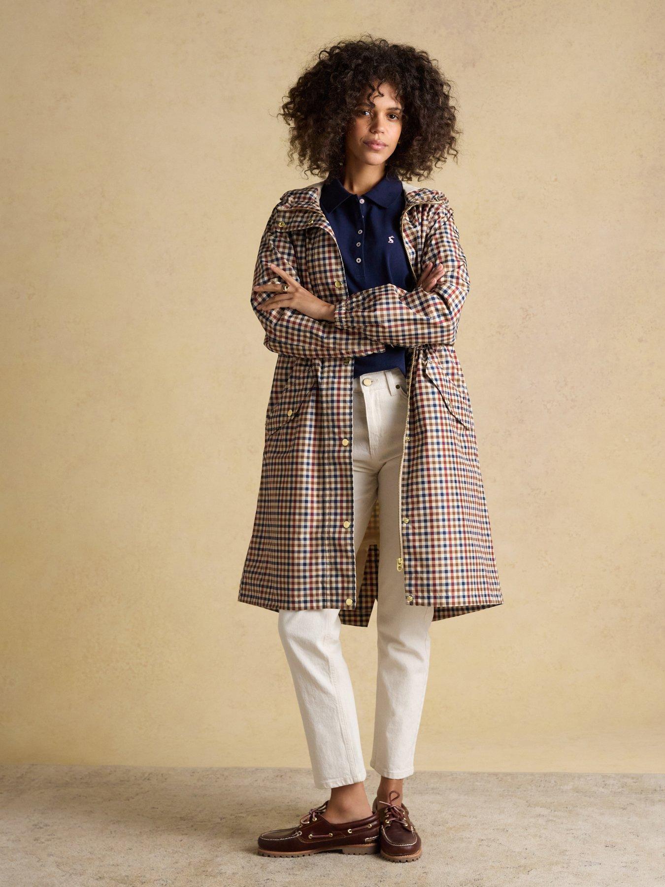 Image 3 of 7 of Joules Holkham Gingham Waterproof Packable Raincoat With Hood - Brown