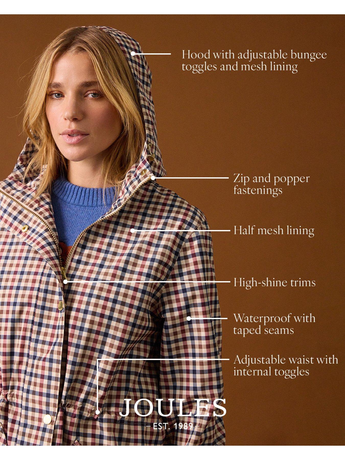 Image 5 of 7 of Joules Holkham Gingham Waterproof Packable Raincoat With Hood - Brown
