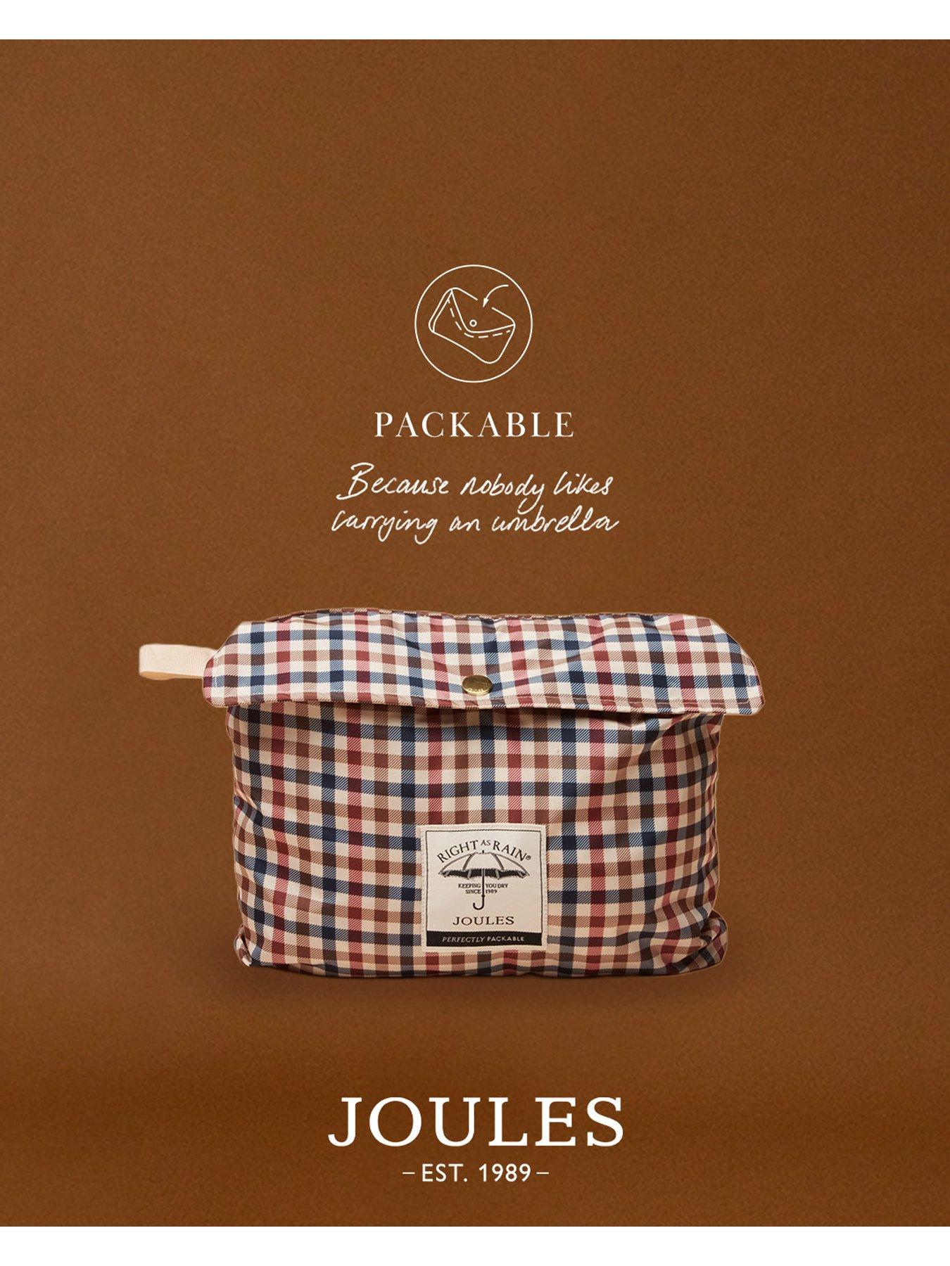 Image 6 of 7 of Joules Holkham Gingham Waterproof Packable Raincoat With Hood - Brown