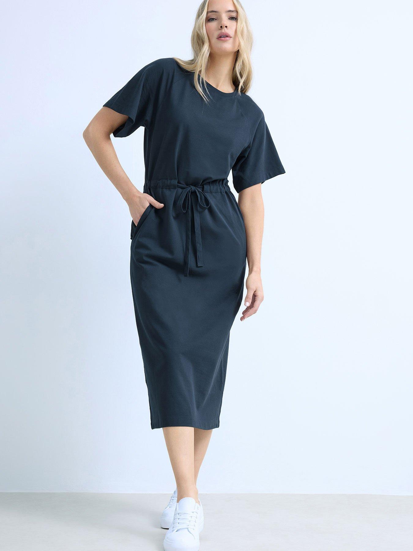 Long Tall Sally Raglan Sleeve Tie Waist Midi Dress - Blue