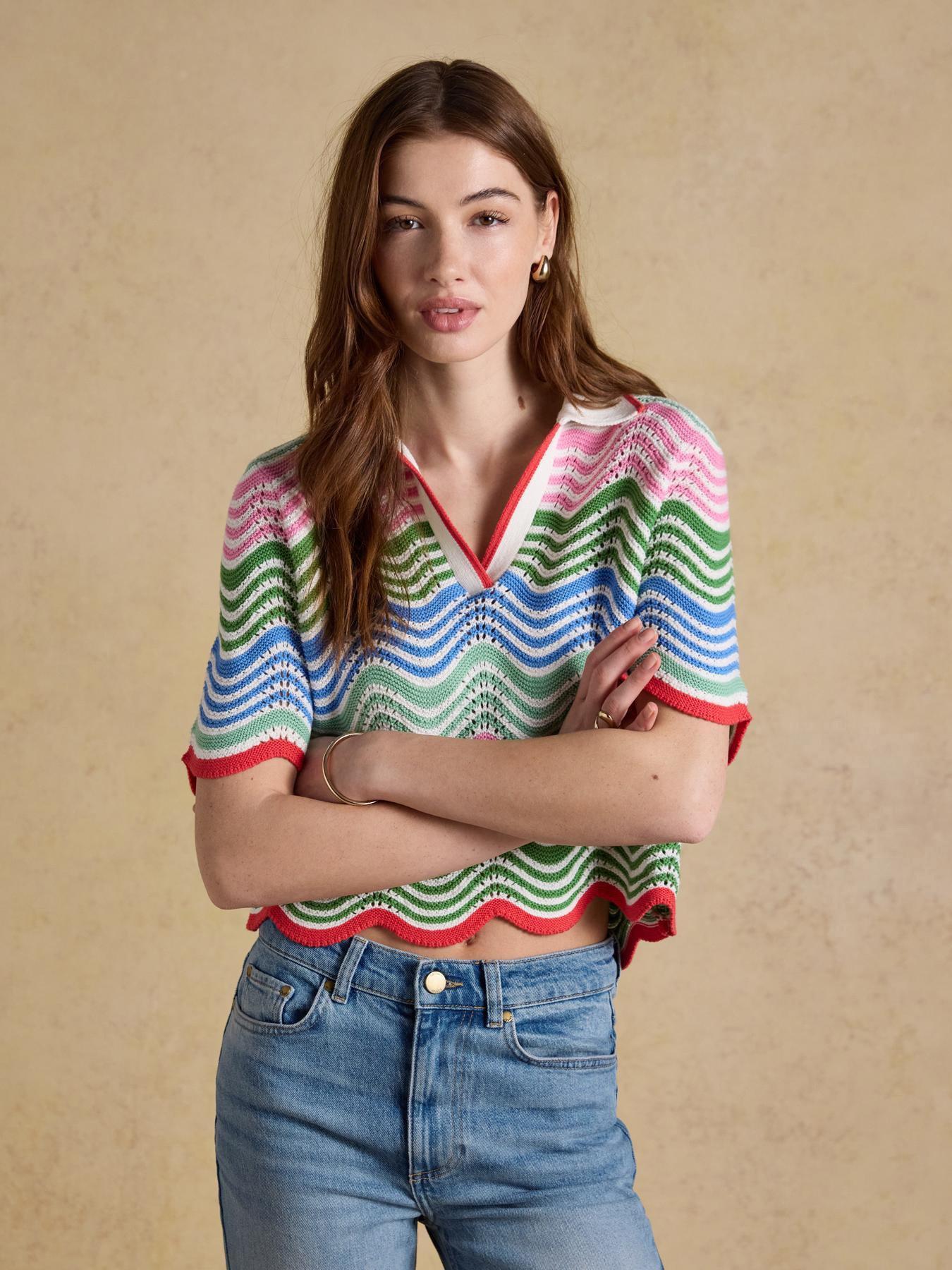 Joules Sandy Multi Cotton Wave Knitted Polo Shirt