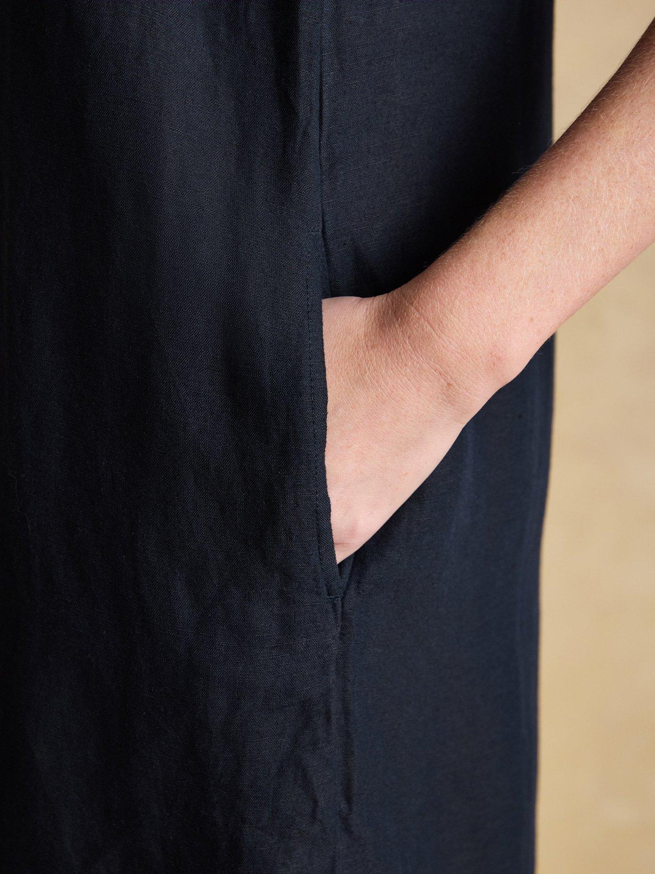Joules Delphine Shift Dress with Linen - Navy | Very