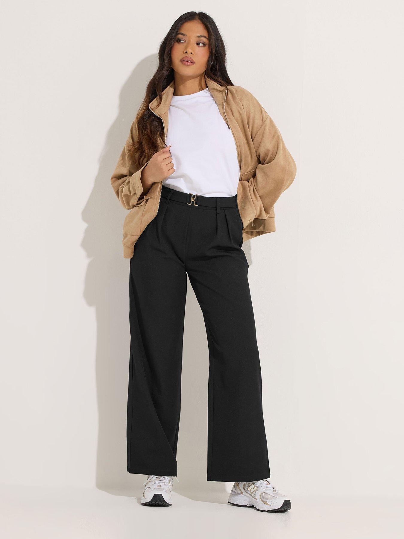 PixieGirl Petite Buckle Wide Leg Trousers - Black