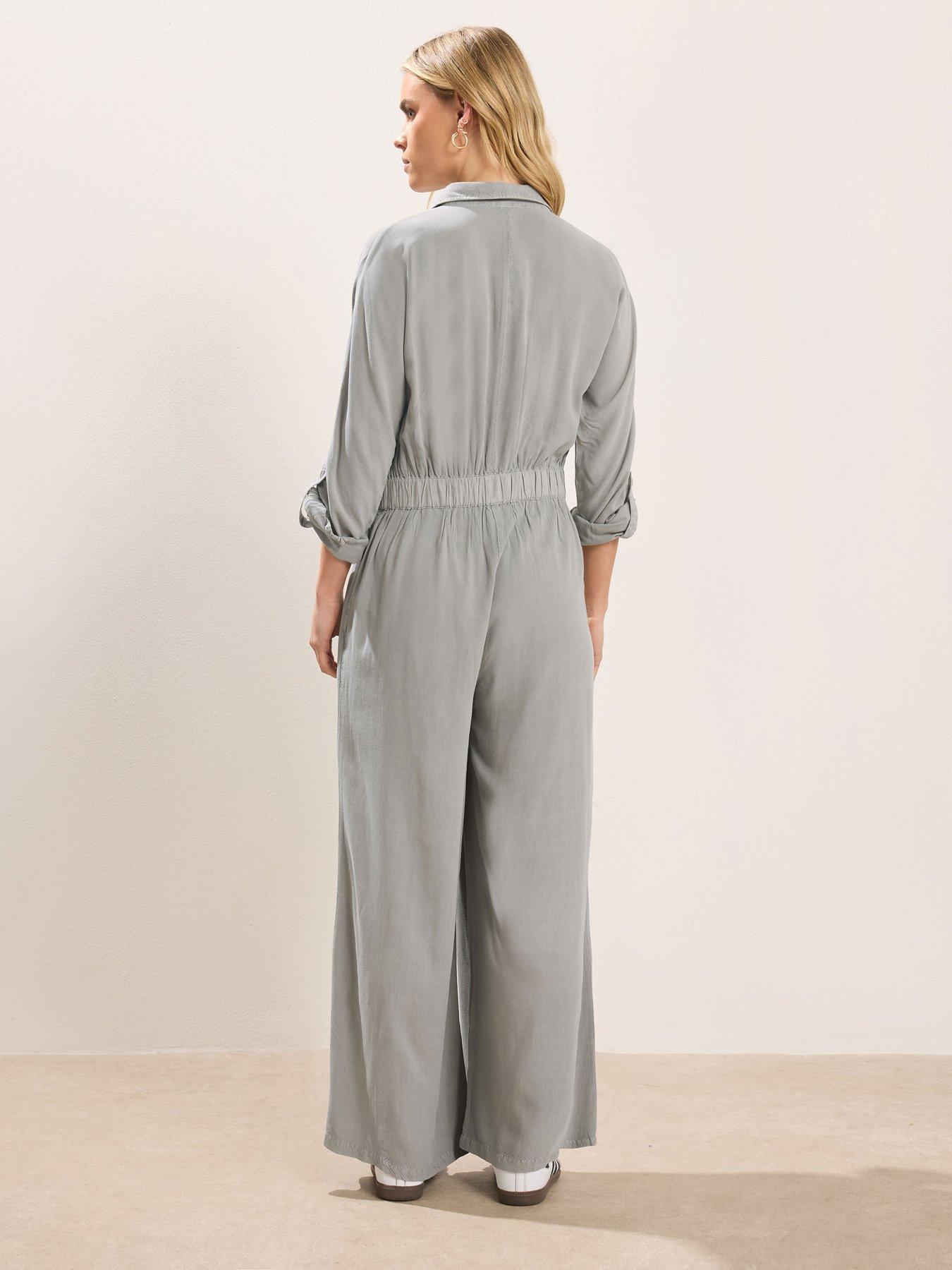 Image 2 of 5 of PixieGirl Petite Acid Wash Wide Leg Jumpsuit - Grey
