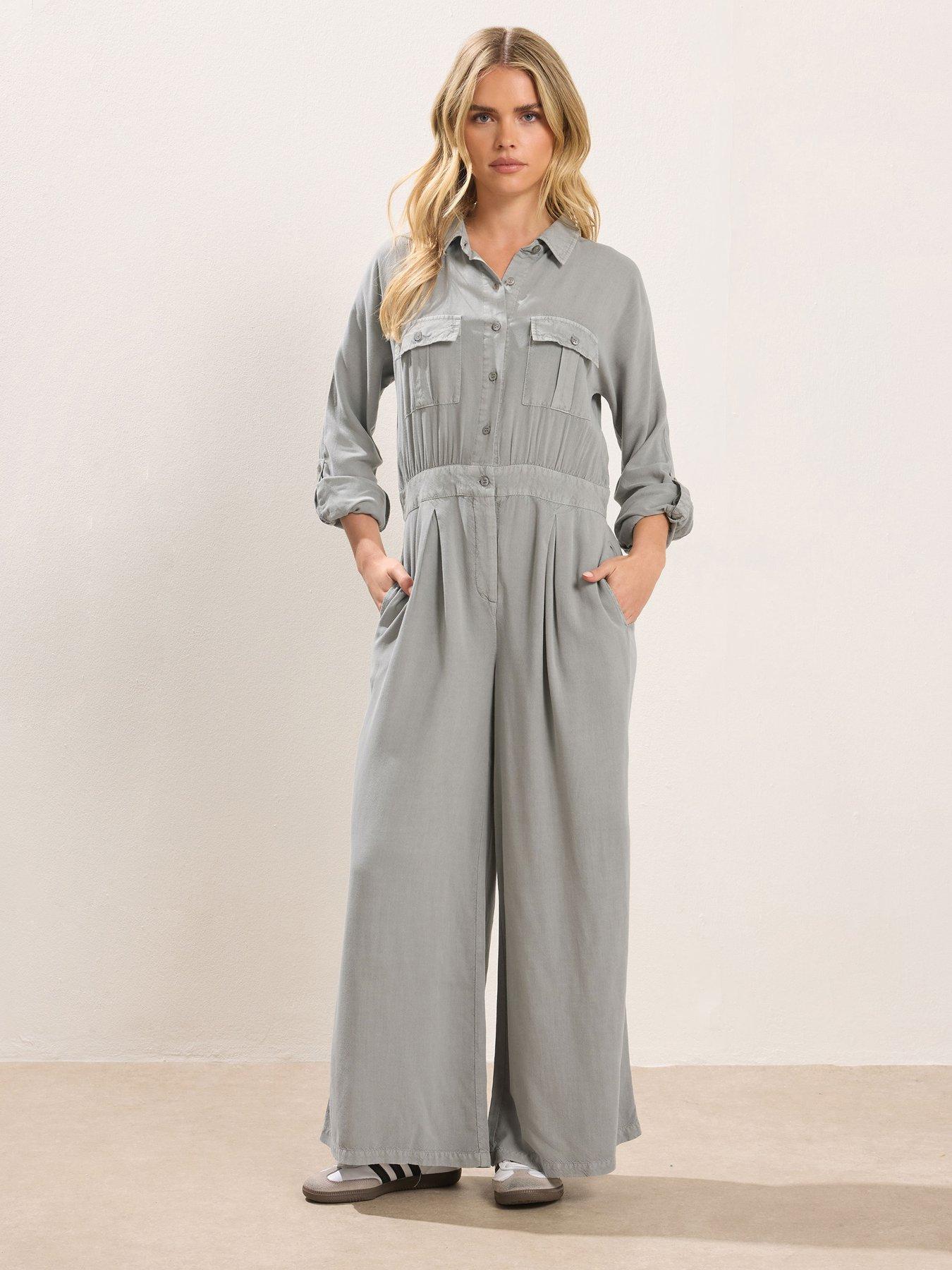 Image 3 of 5 of PixieGirl Petite Acid Wash Wide Leg Jumpsuit - Grey