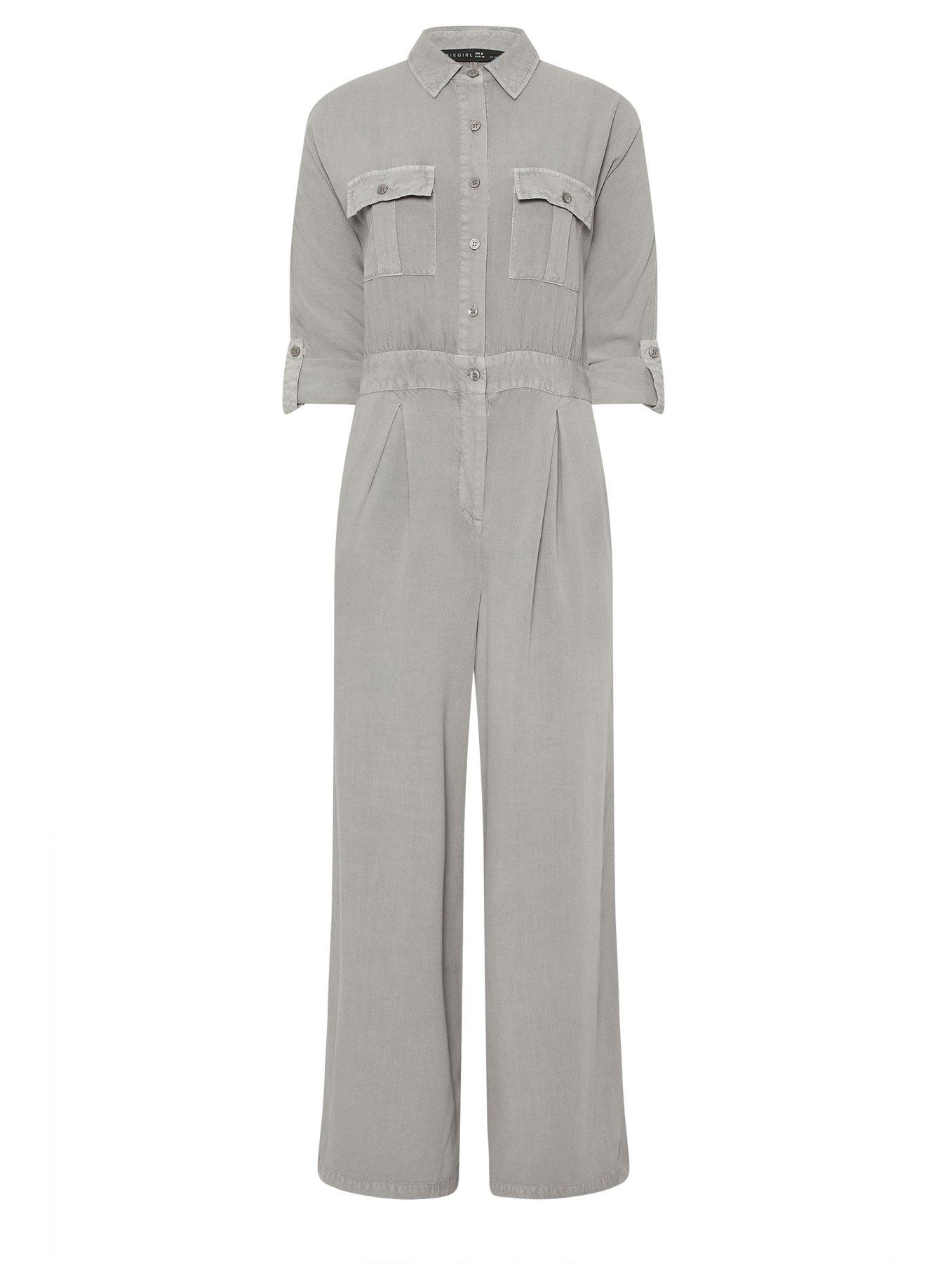 Image 5 of 5 of PixieGirl Petite Acid Wash Wide Leg Jumpsuit - Grey