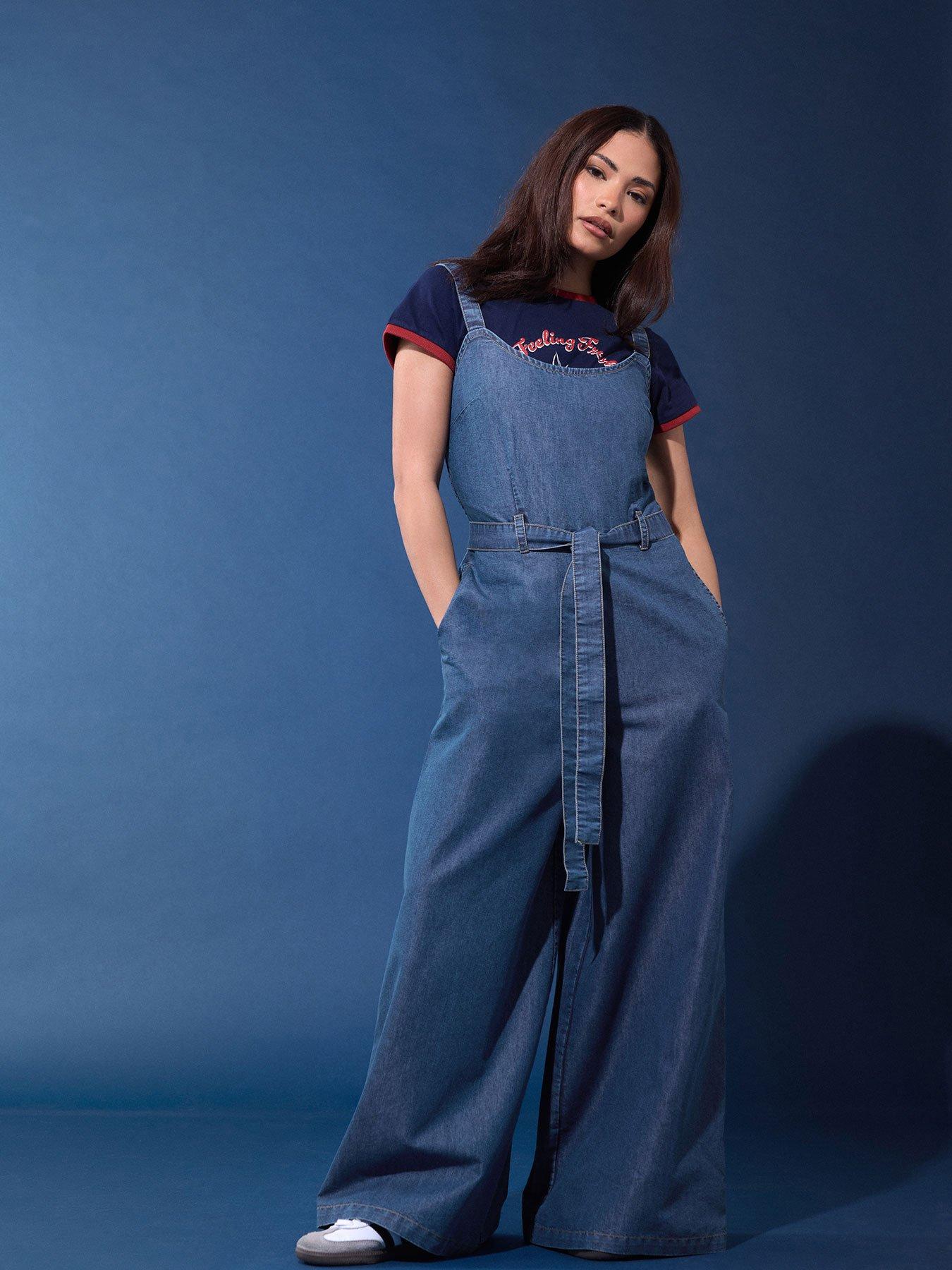 PixieGirl Petite Denim Wide Leg Jumpsuit - Blue