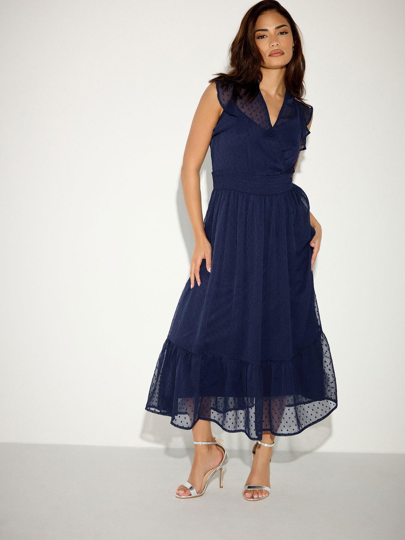 PixieGirl Petite Dobby Boho Midi Dress - Blue
