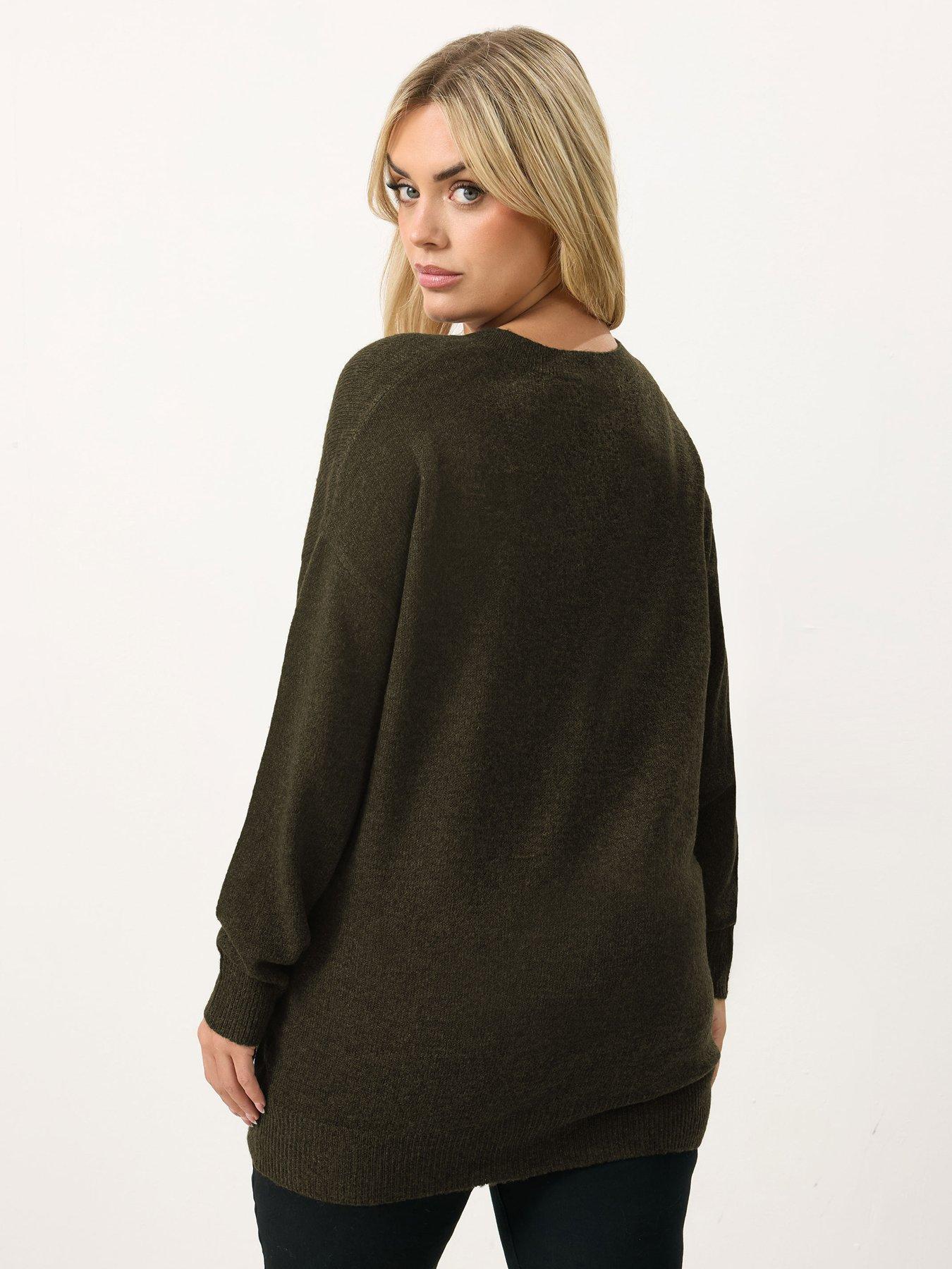 Image 2 of 5 of Yours Curve V Neck Soft Touch Jumper - Brown