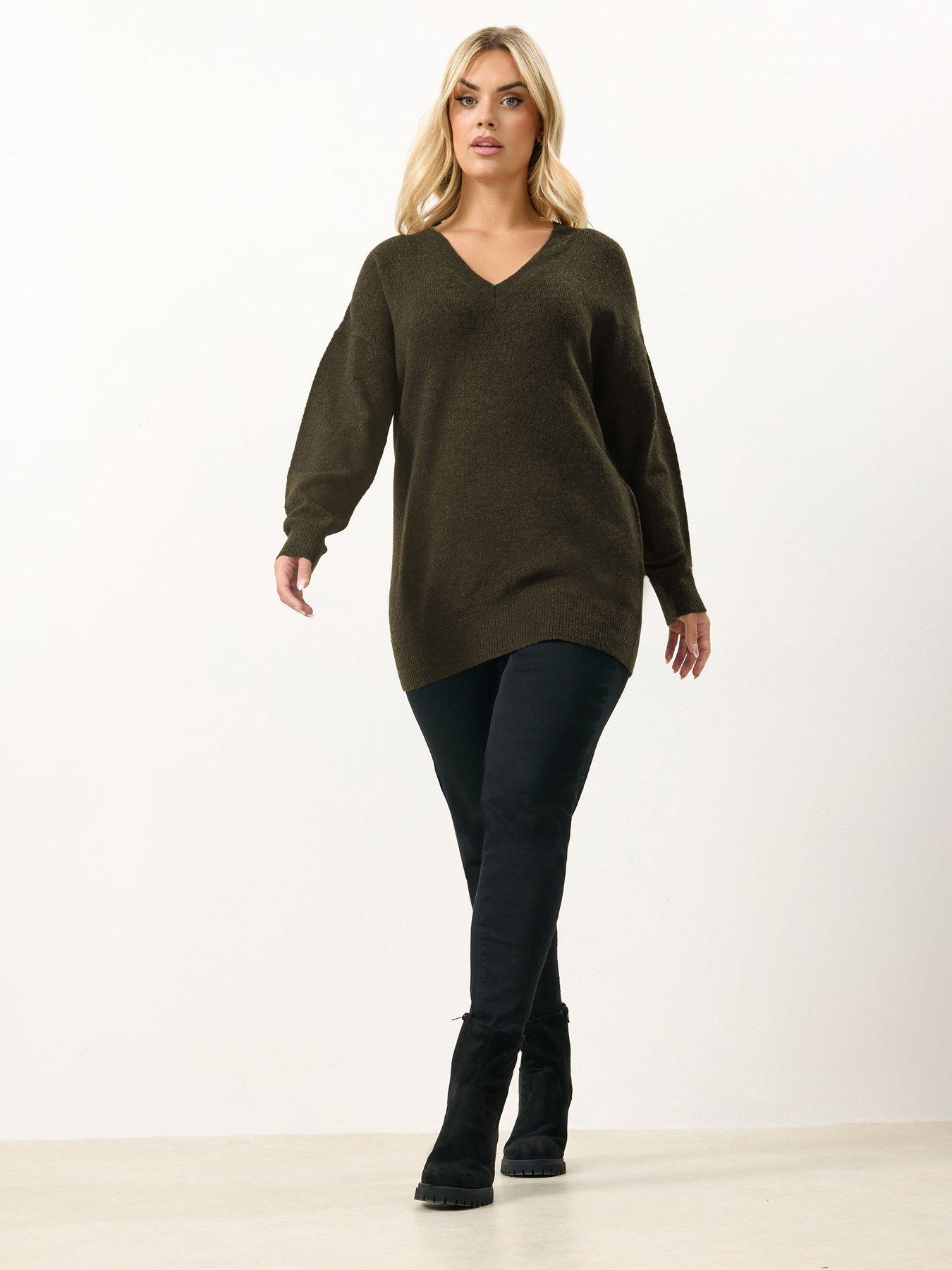 Image 3 of 5 of Yours Curve V Neck Soft Touch Jumper - Brown
