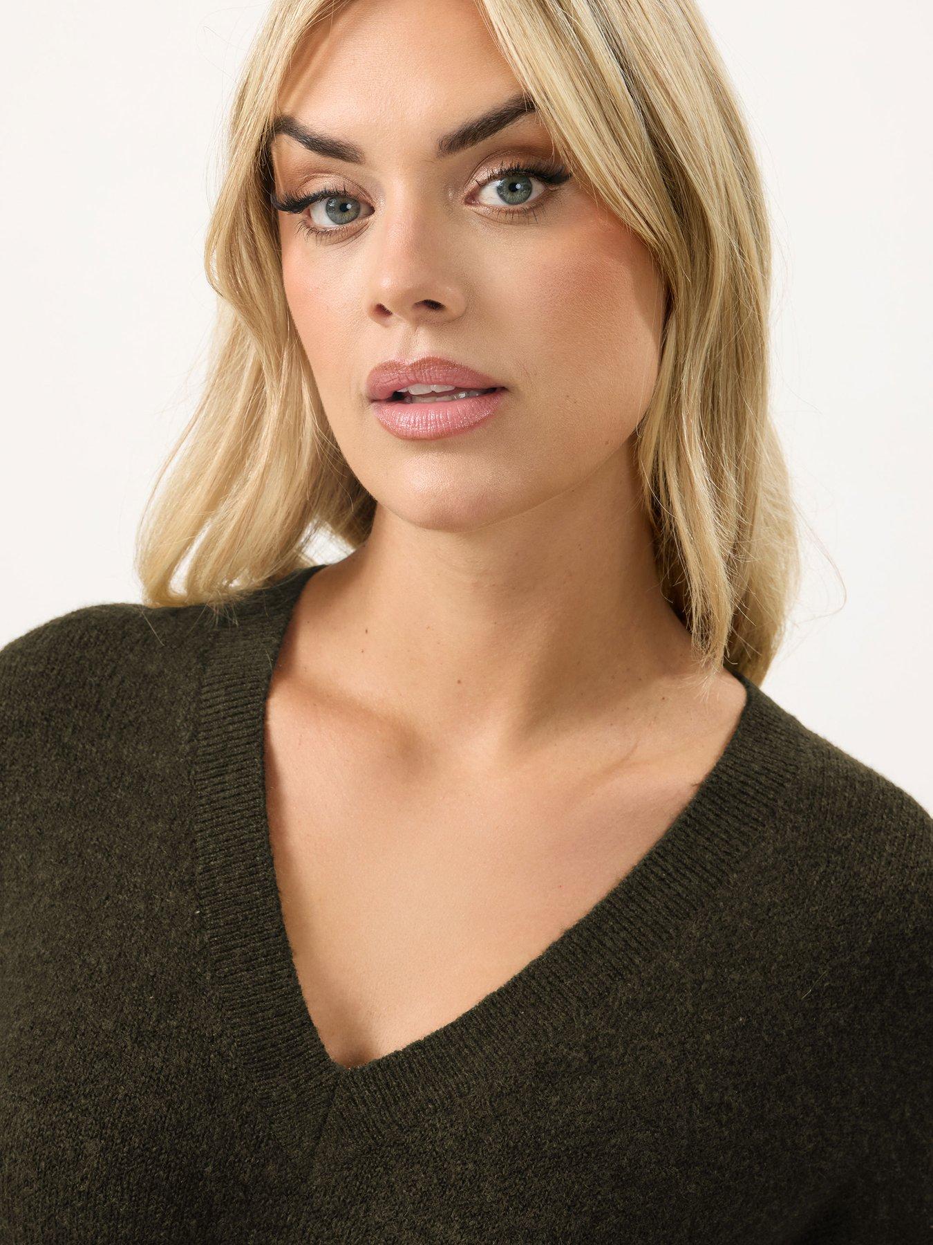 Image 4 of 5 of Yours Curve V Neck Soft Touch Jumper - Brown