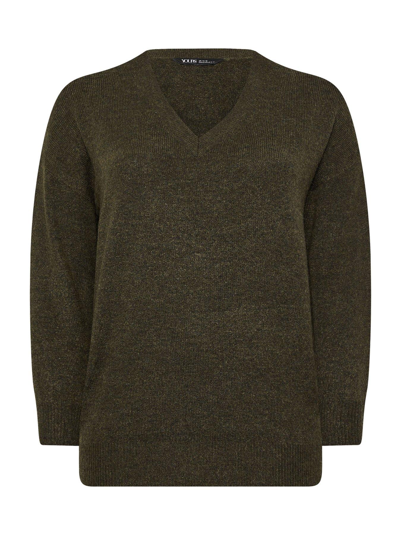 Image 5 of 5 of Yours Curve V Neck Soft Touch Jumper - Brown