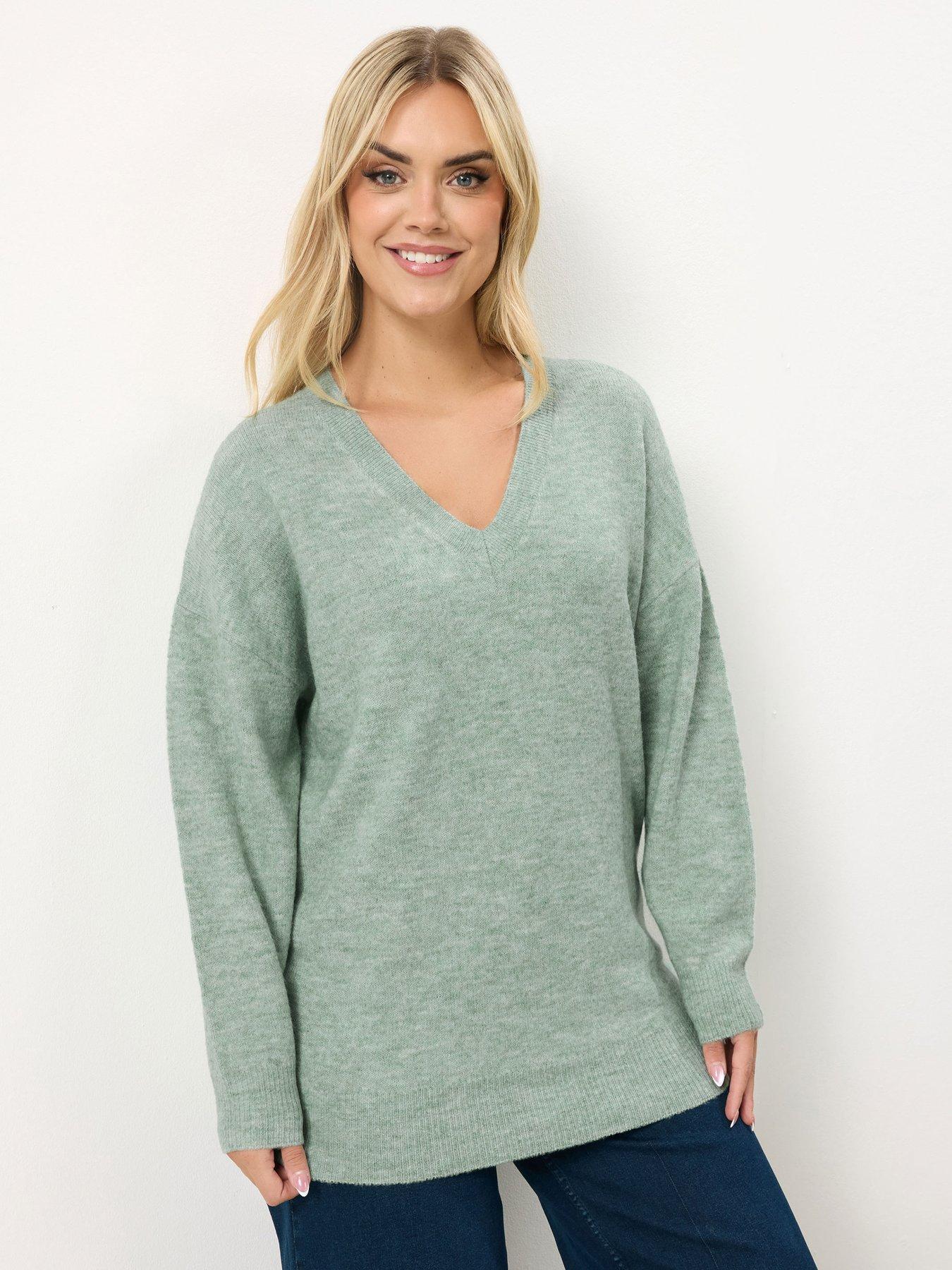 Yours Curve V Neck Soft Touch Jumper - Green