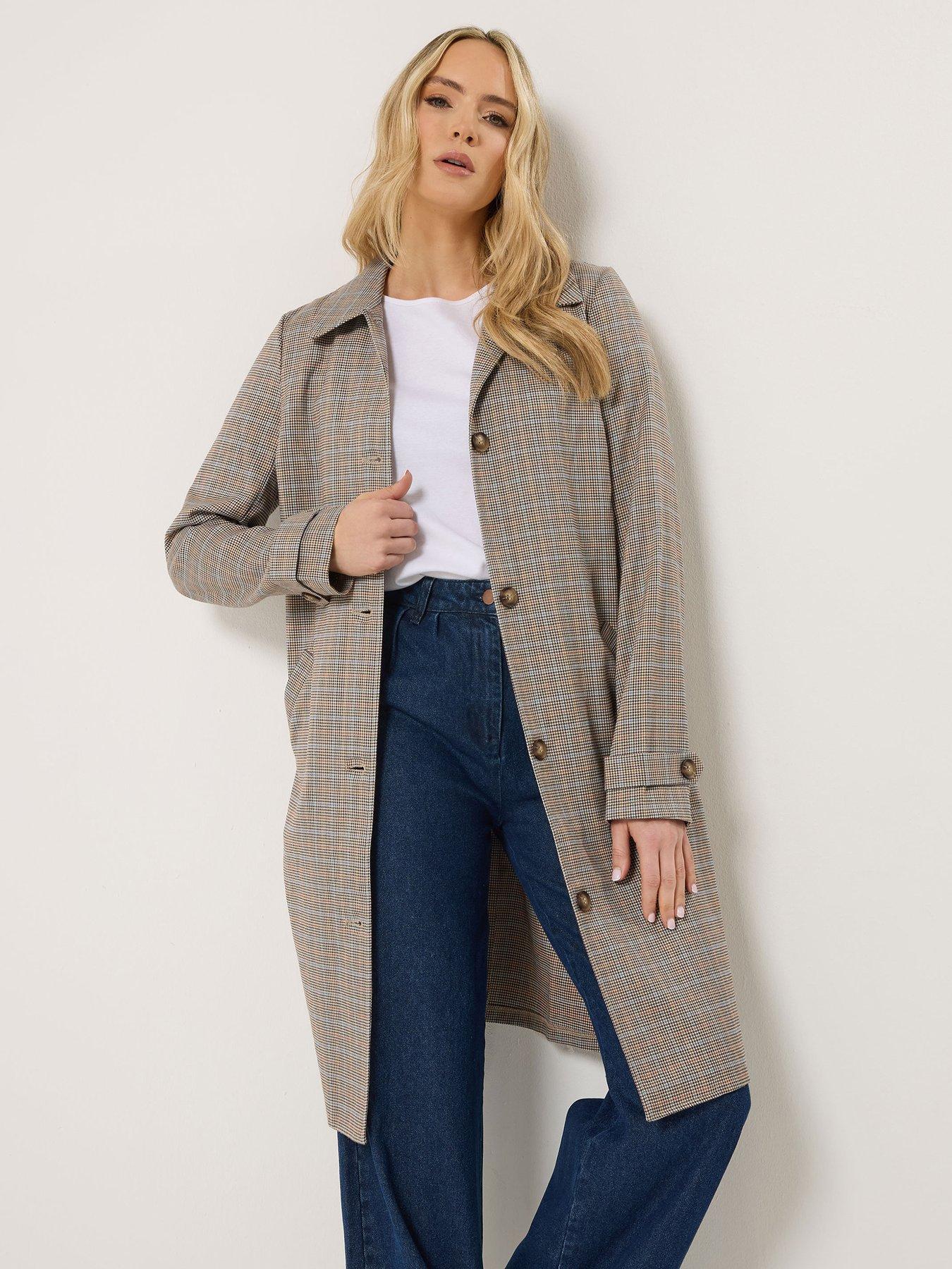 Long Tall Sally Check Car Coat - Cream