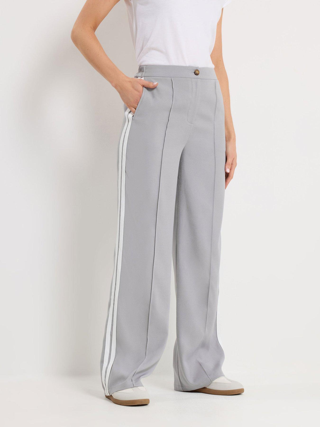 Long Tall Sally Side Stripe Wide Leg Trousers 34" - Grey