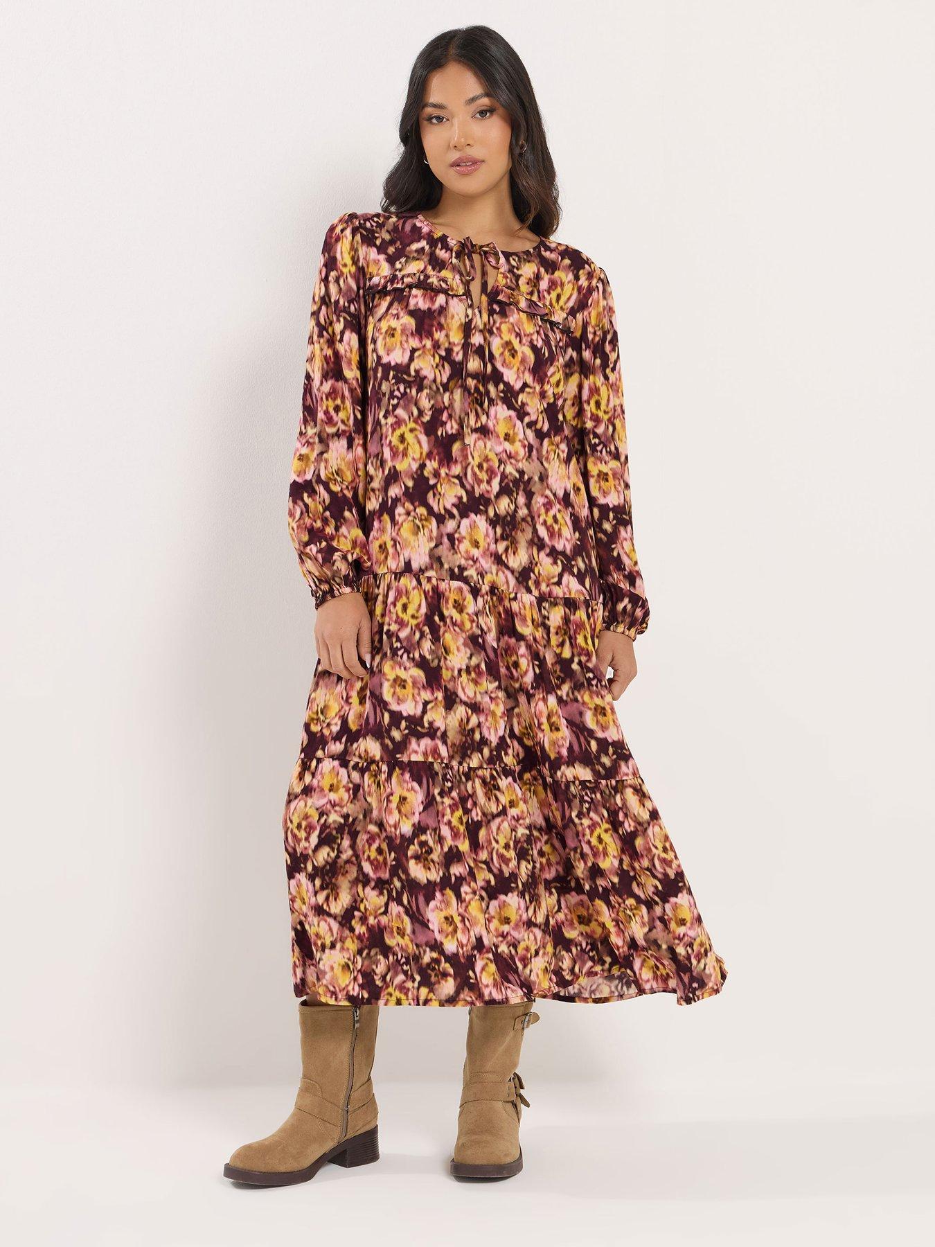 PixieGirl Petite Blurred Floral Ruffle Midi Dress
