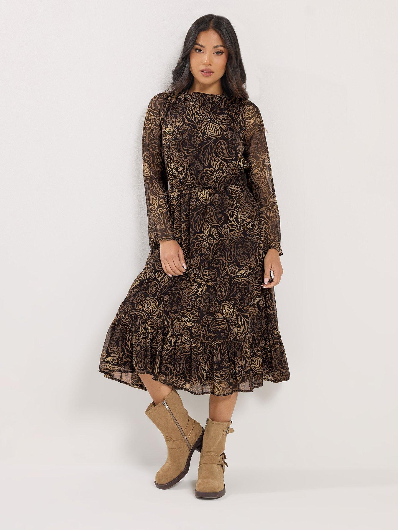 PixieGirl Petite Leaf Print Midi Dress