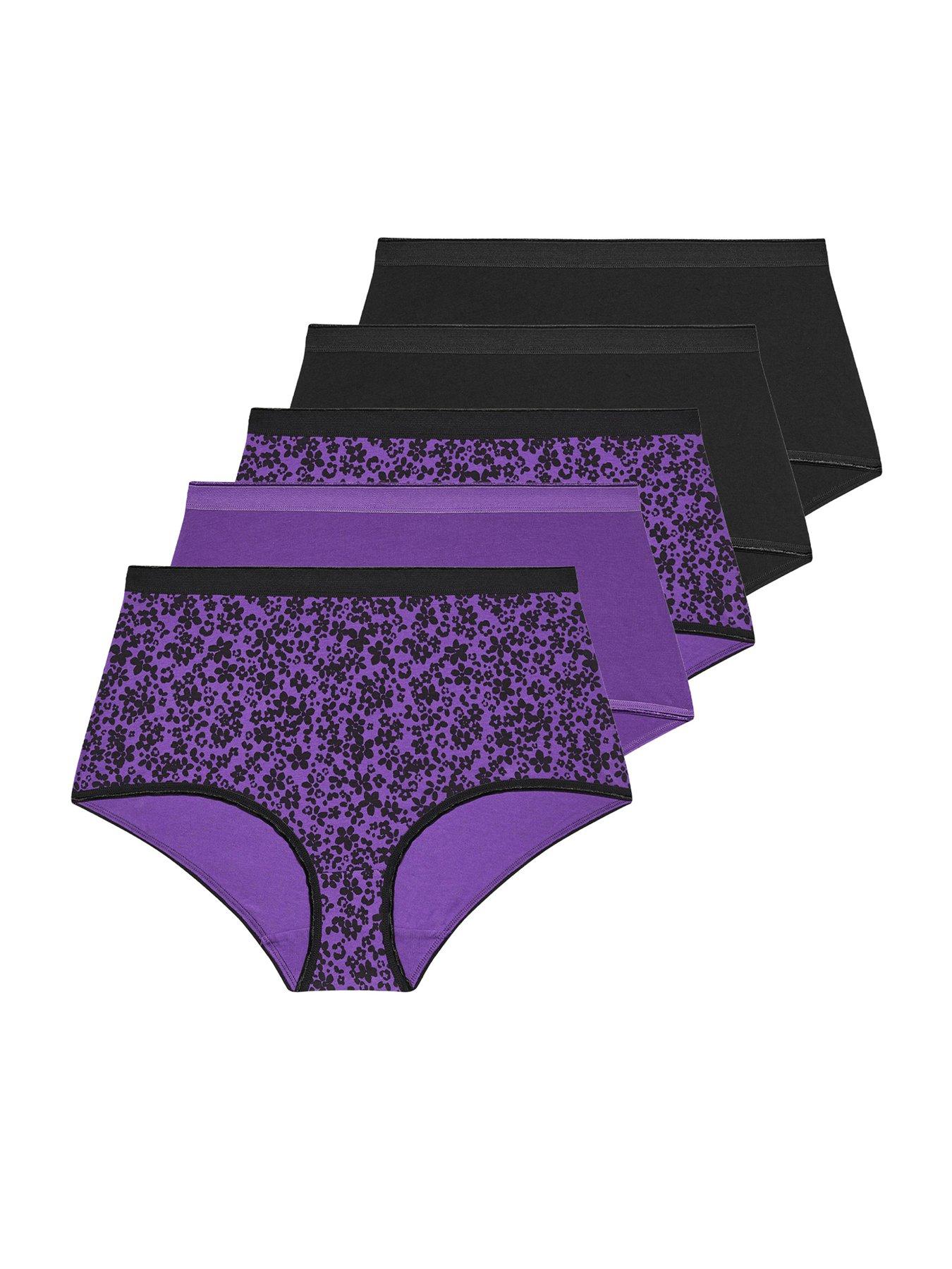Yours Curve 5 Pack Ditsy Flower Full Briefs - Purple