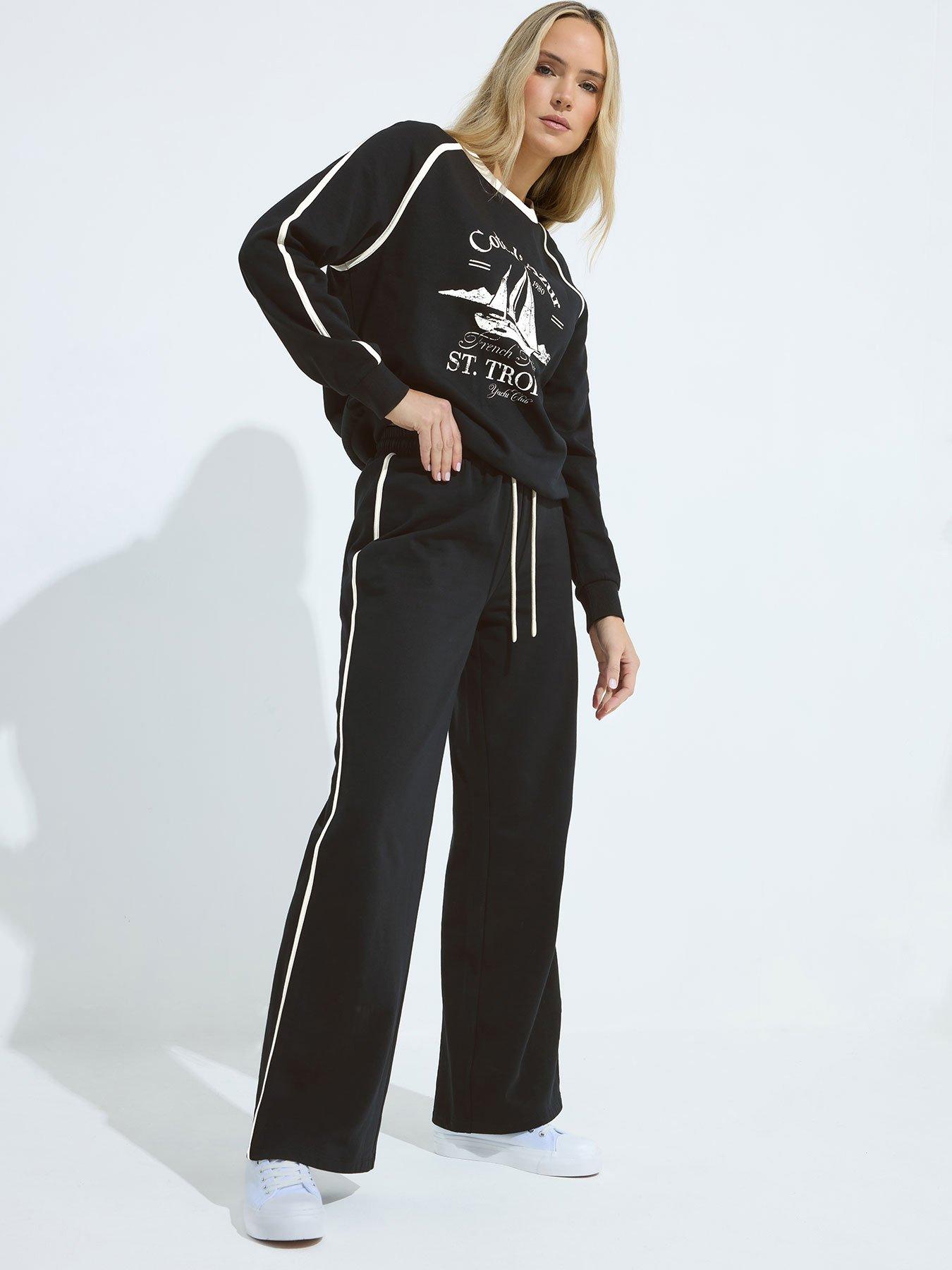 Long Tall Sally Piped Wide Leg Jogger 34" - Black