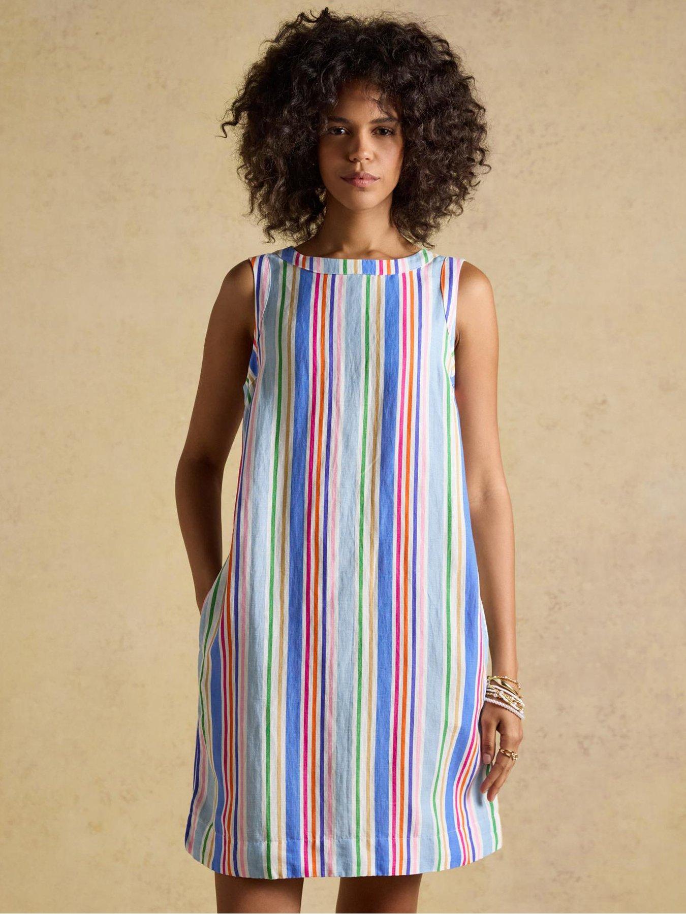 Joules Delphine Shift Dress With Linen - Multi Striped | Very