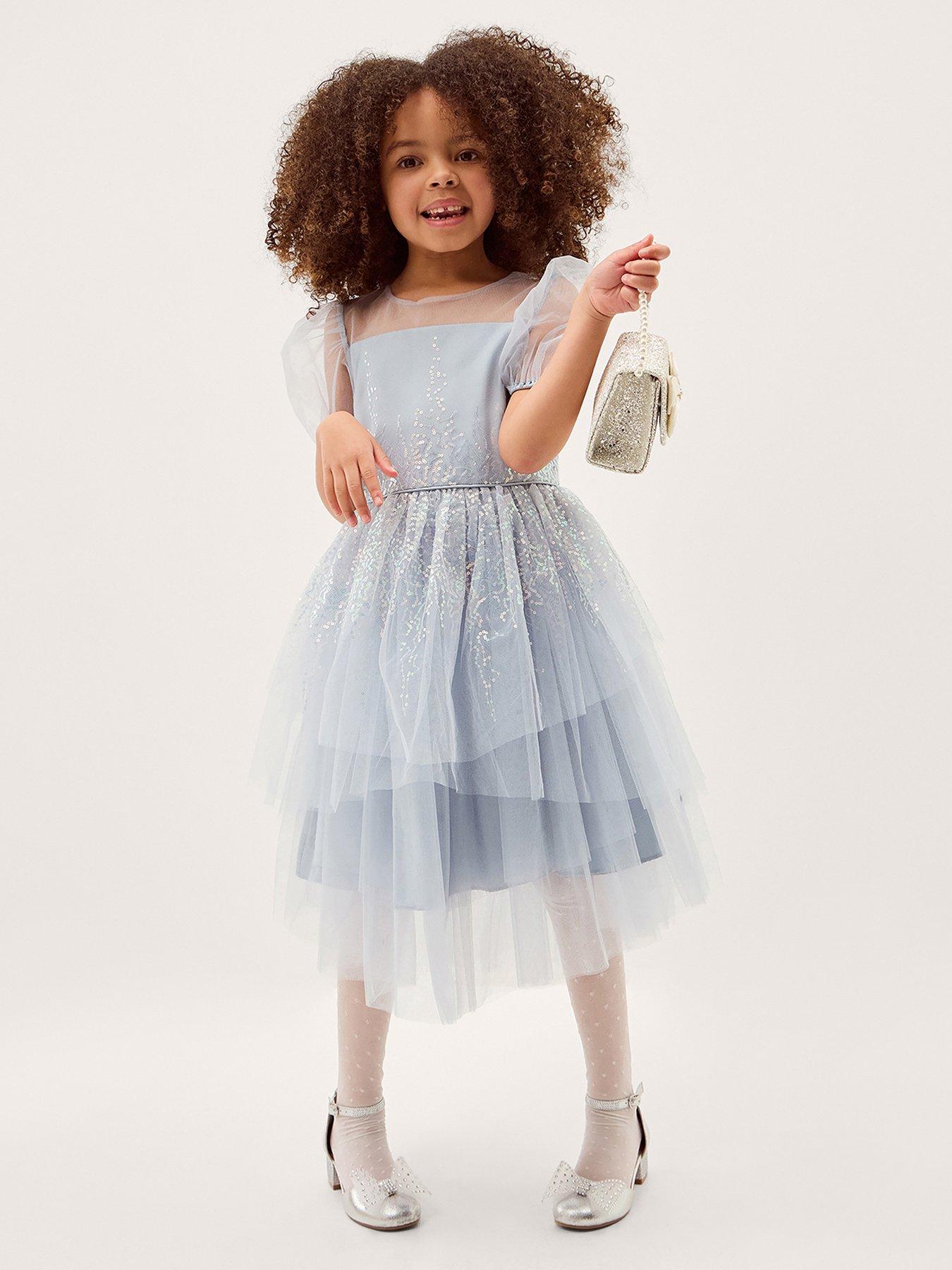Monsoon Girls Sequin Ombre Safire Puff Dress - Blue