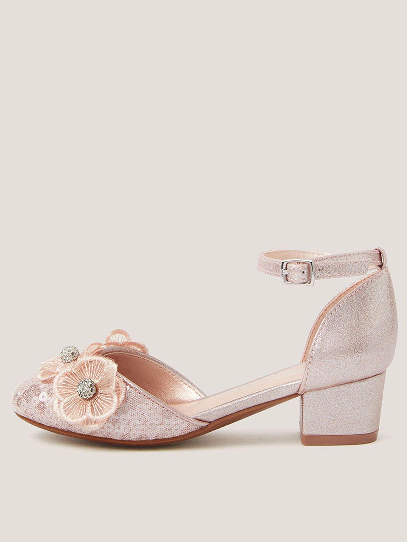 Monsoon Girls Leila Sequin Flower Heel Shoes - Pink