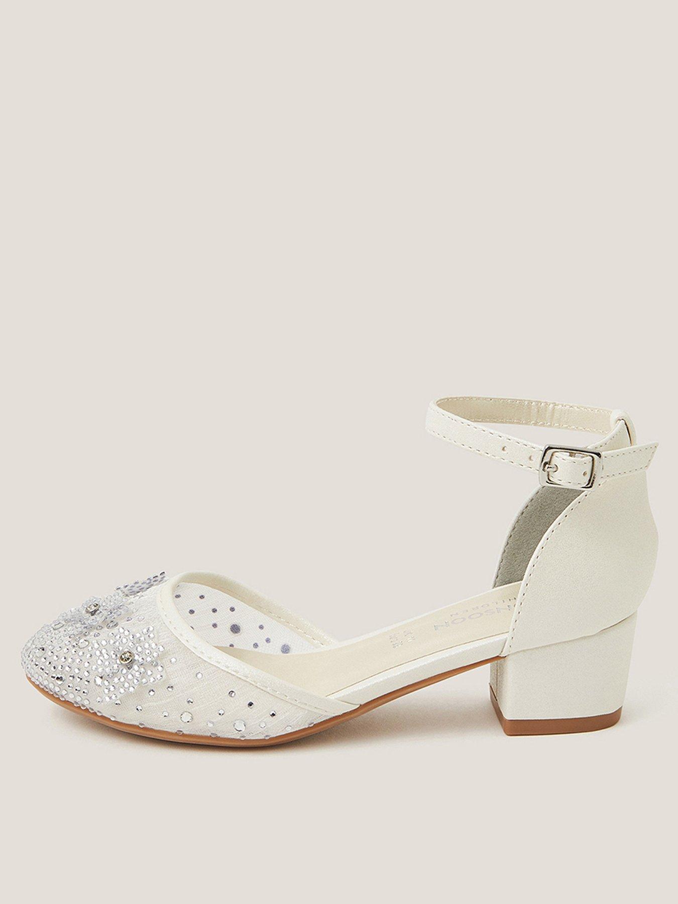 Monsoon Girls Flower Diamante 2 Part Heel Shoes - Light Cream