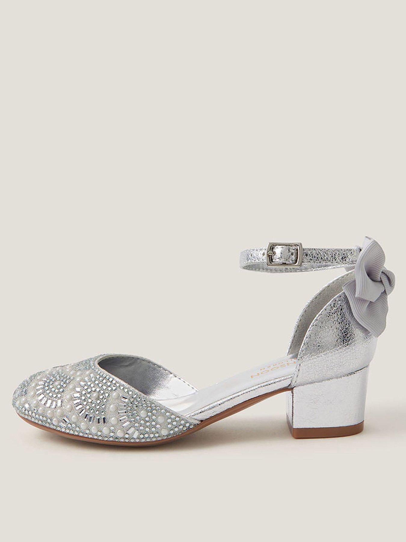 Monsoon Girls Diamante Pearl 2 Part Heel Shoes - Silver