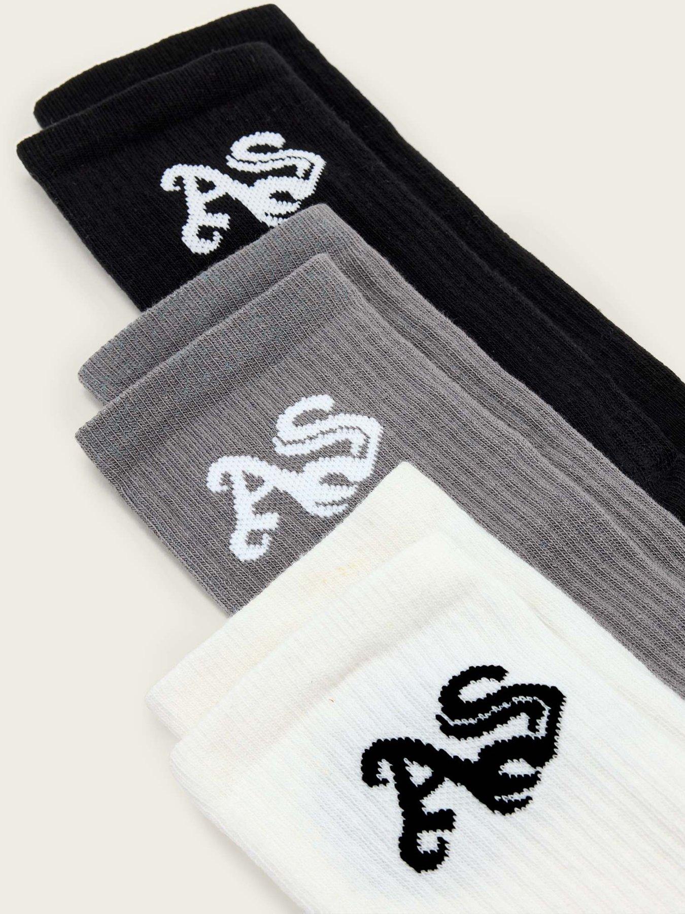 Image 2 of 2 of AllSaints Gothic As Socks 3Pk - Black/Grey/White