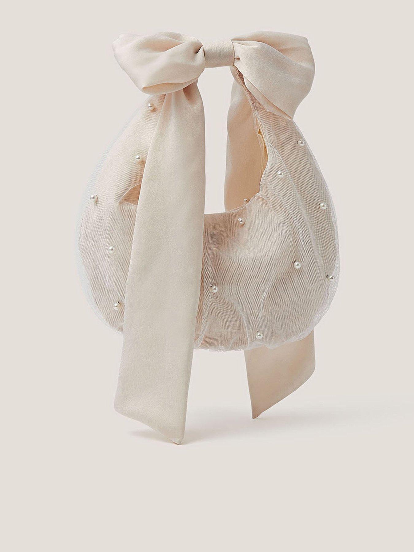 Monsoon Girls Tulle Long Handle Bow Bag - Light Cream