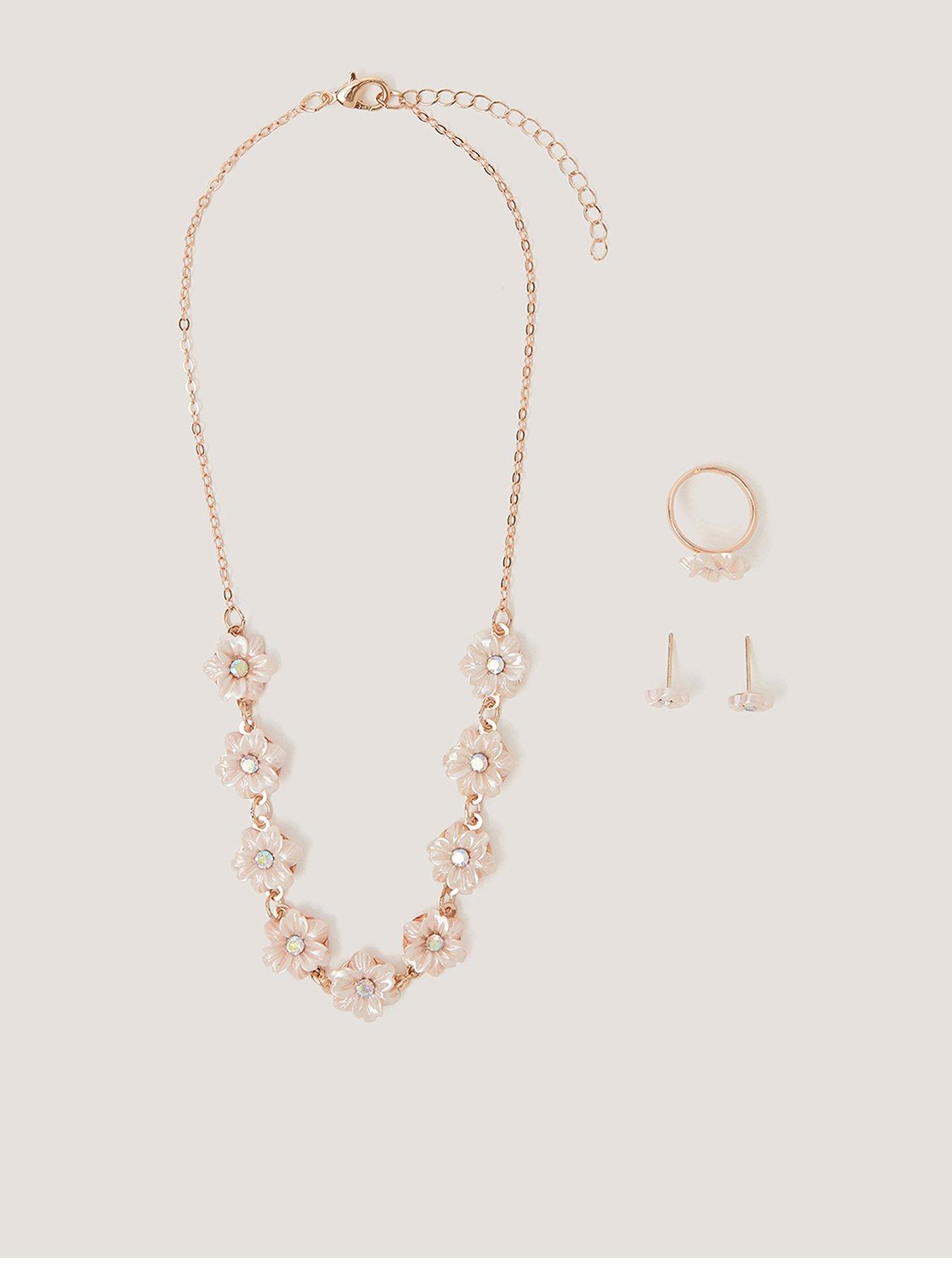 Monsoon Girls Pearly Flower Jewel Set - Pink
