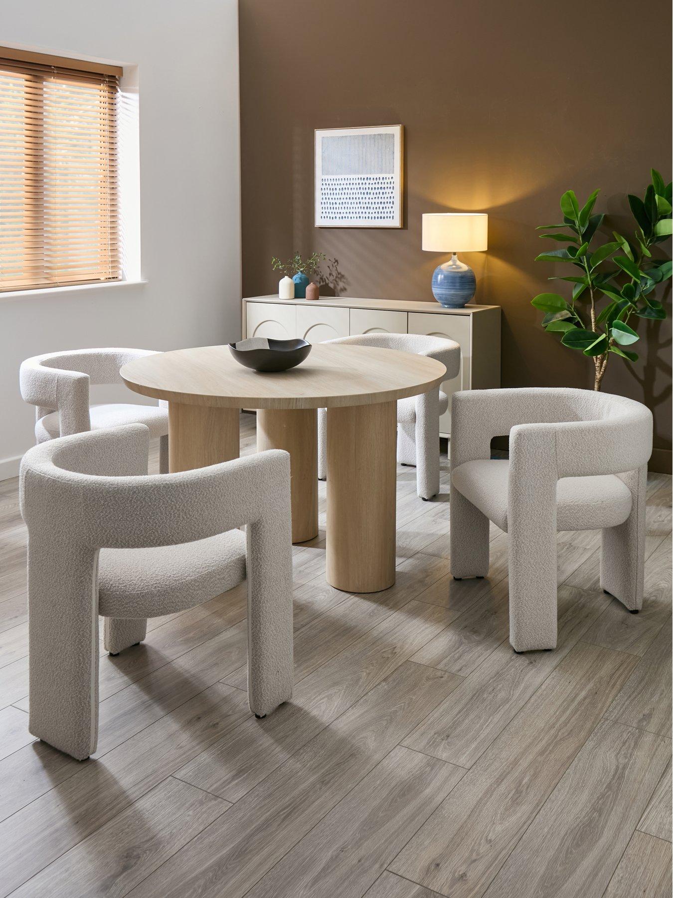 Image 1 of 5 of The Very Collection Arley 120 cm Round Dining Table + 4 Nell Boucle Dining Chairs - White Wash Oak/Cream - FSC&reg; Certified