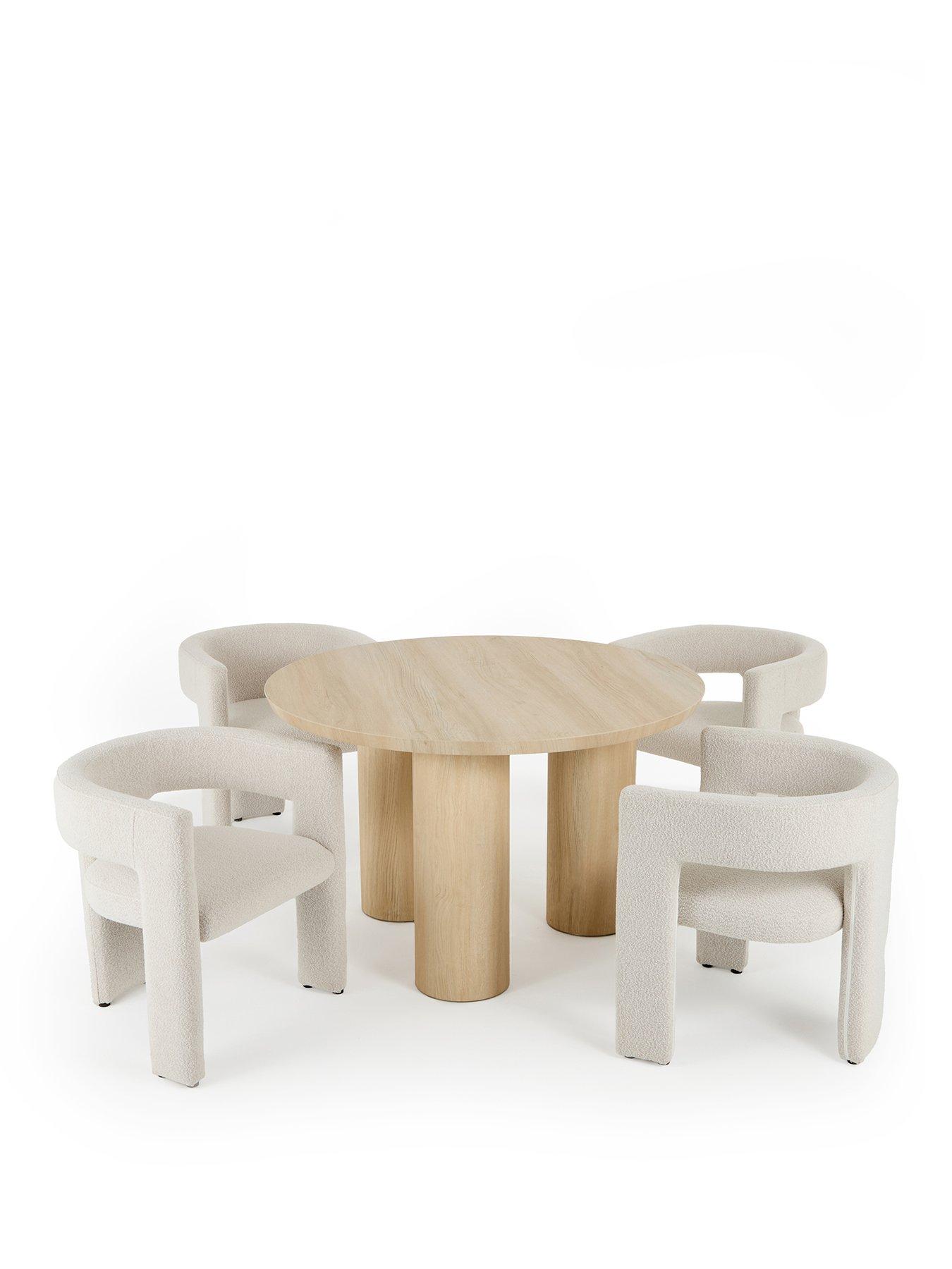 Image 2 of 5 of The Very Collection Arley 120 cm Round Dining Table + 4 Nell Boucle Dining Chairs - White Wash Oak/Cream - FSC&reg; Certified