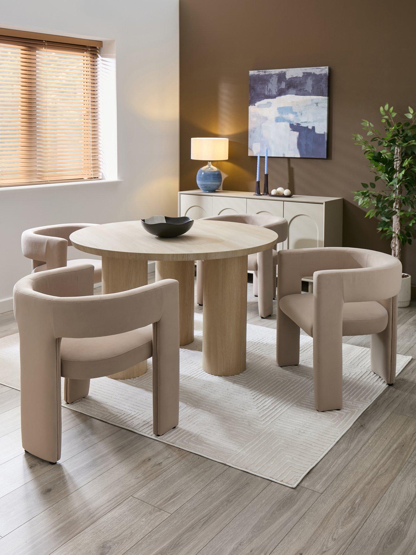 Image 1 of 5 of The Very Collection Arley 120&nbsp;cm Round Dining Table +&nbsp;4 Nell&nbsp;Dining Chairs - White Wash Oak/Taupe
