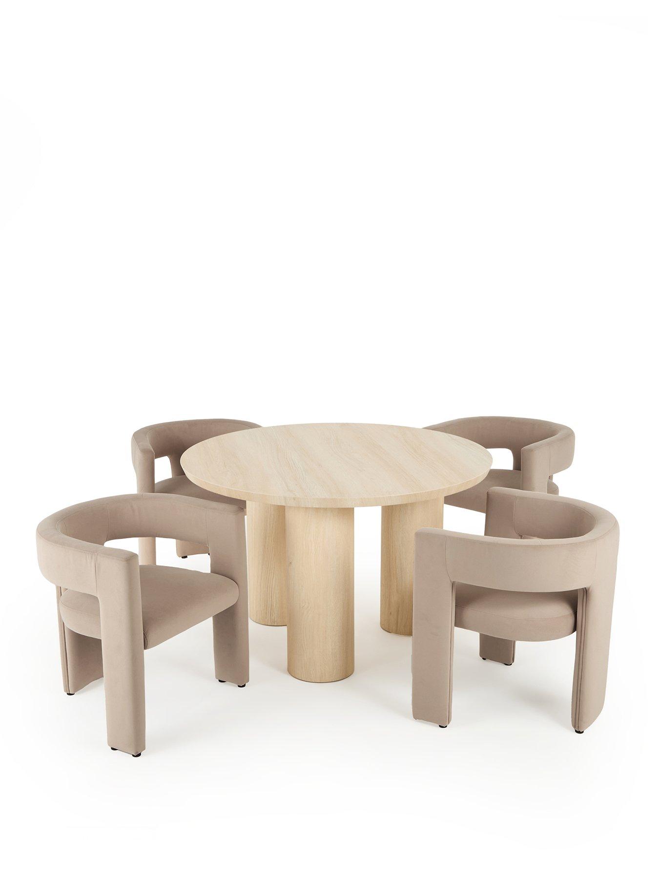 Image 2 of 5 of The Very Collection Arley 120&nbsp;cm Round Dining Table +&nbsp;4 Nell&nbsp;Dining Chairs - White Wash Oak/Taupe
