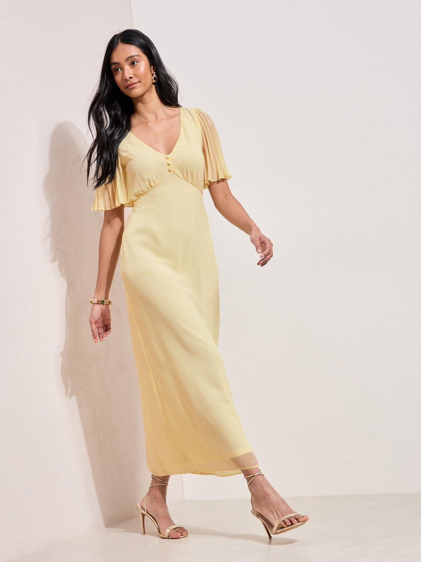 Friends Like These Chiffon Pleat Sleeve Midi Dress - Lemon