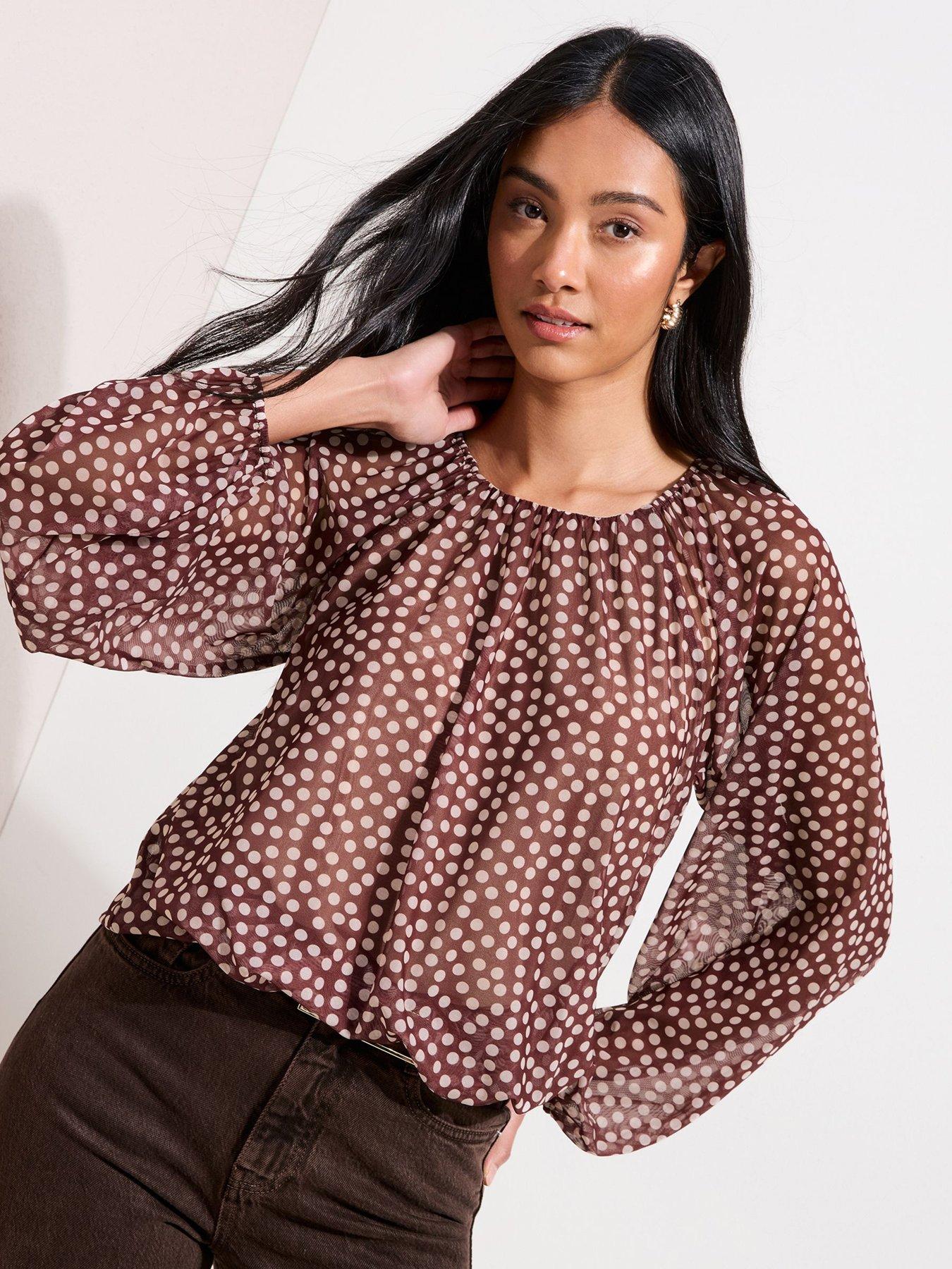 Friends Like These Mesh Spot Bubble Top - Brown