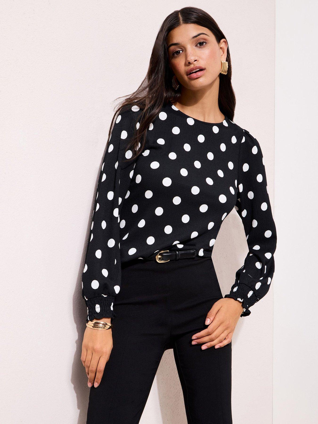 Friends Like These Shirred Cuff Polka Dot Top - Black