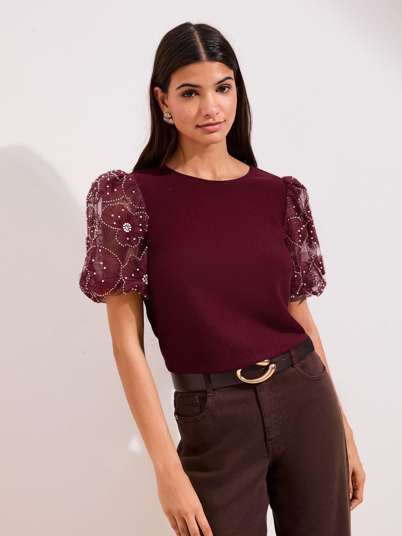 Friends Like These Puff Sleeve T-Shirt - Burgundy