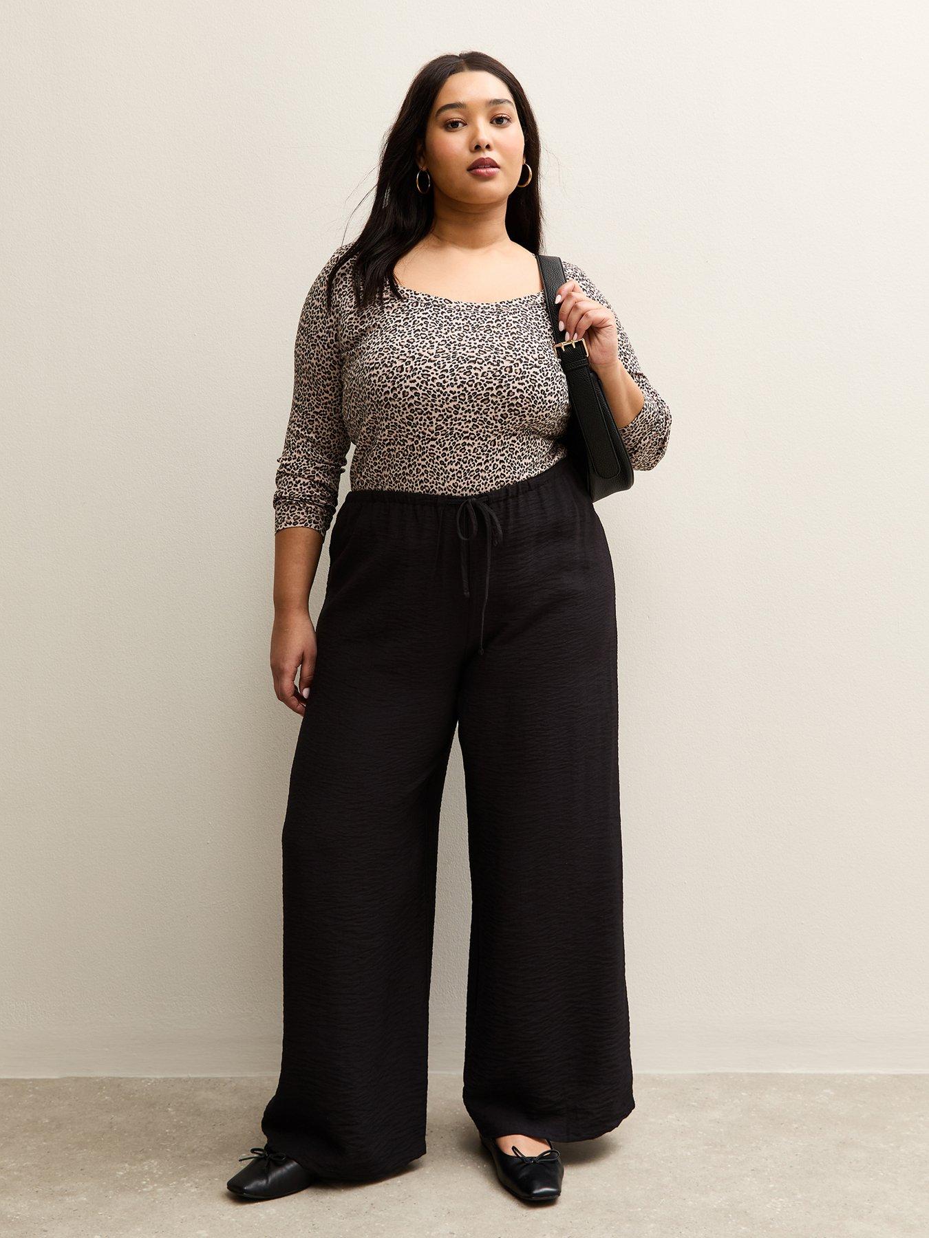 New Look: Curve Elasticated Waist Wide Leg Trousers - Black