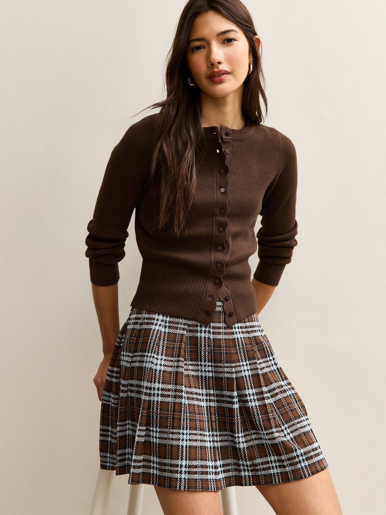 New Look Scalloped Trim Knit Cardigan - Brown