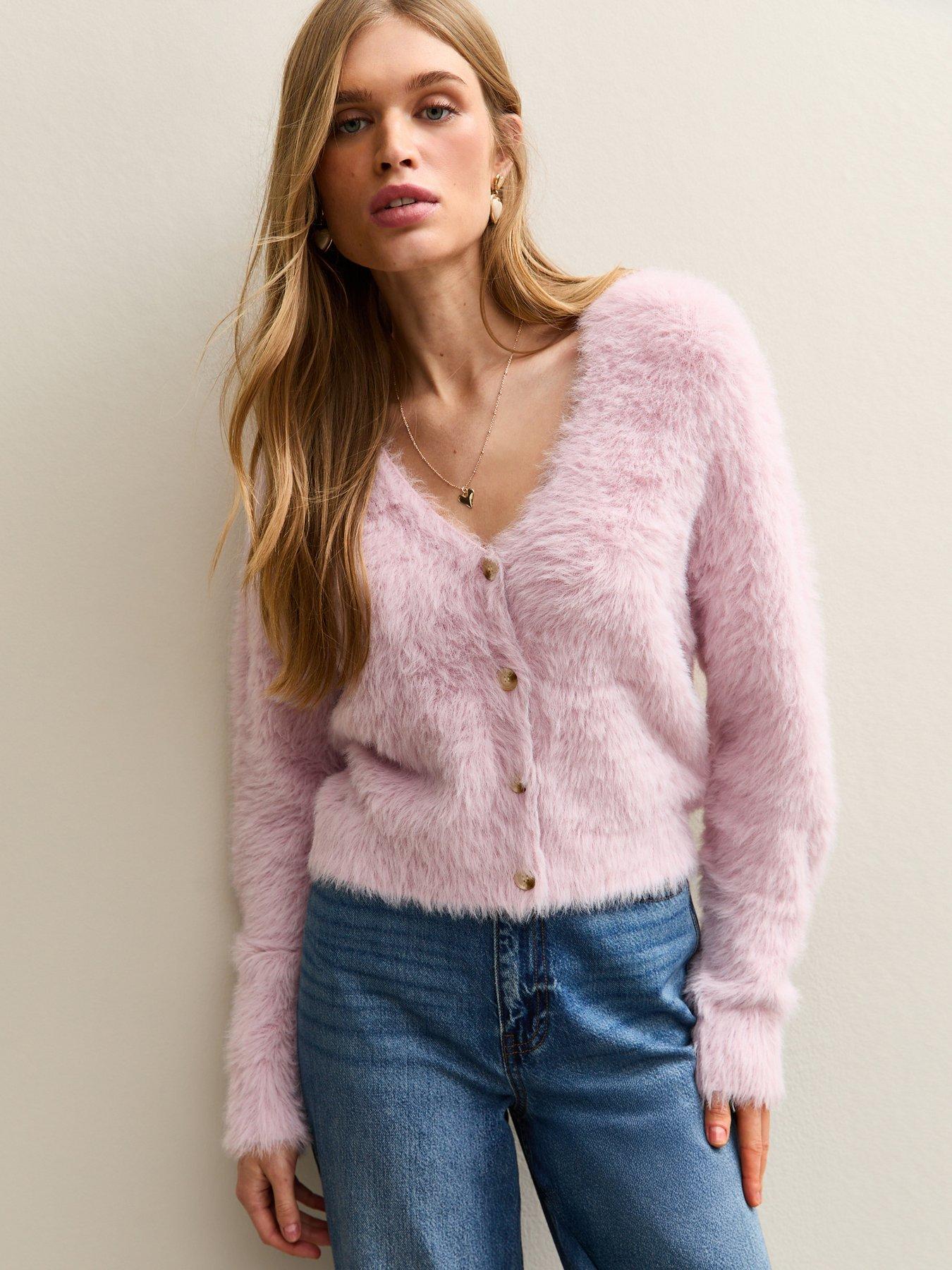 New Look Super Fluffy Button Up Cardigan - Light Pink